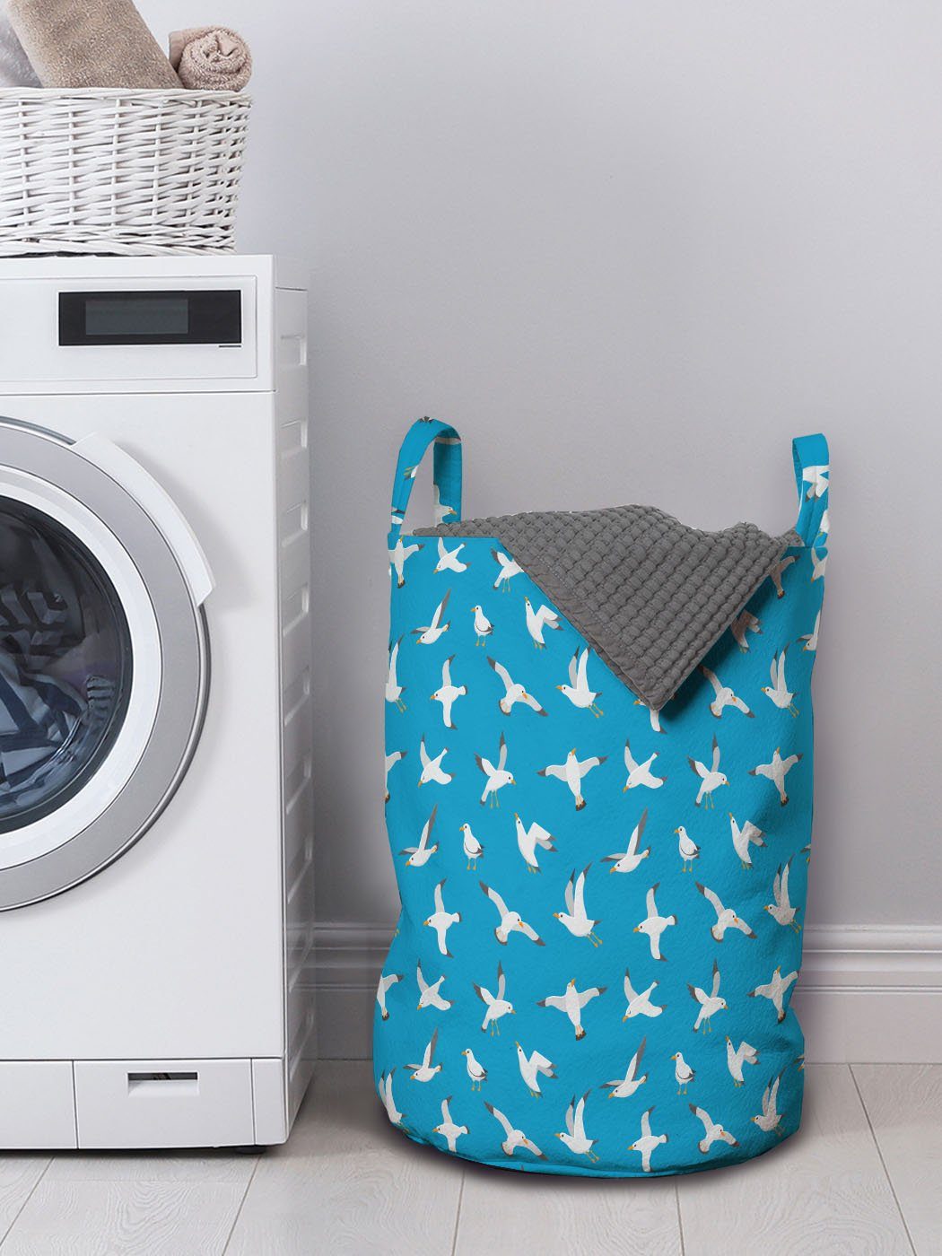 Möwen über Abakuhaus Vogel-Druck Wäschekorb Wäschesäckchen Kordelzugverschluss Waschsalons, für mit das Meer Griffen