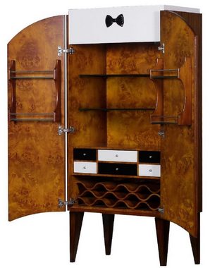 Casa Padrino Barschrank Luxus Art Deco Barschrank Braun / Weiß / Schwarz 80 x 45 x H. 170 cm - Massivholz Weinschrank - Bar Möbel - Hotel Möbel - Luxus Qualität