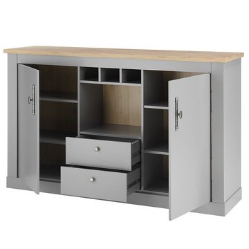 Lomadox Esszimmer-Set CHATHAM-61, (Spar-Set, 3-St), Sideboard Vitrine Wandboard Esszimmer grau Artisan Eiche Nb. Landhaus