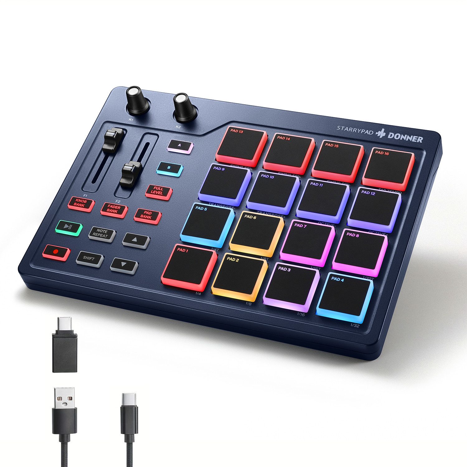 Donner DJ Controller DJ Controller Midi Pad Controller DPD-16, Leicht und leistungsstark