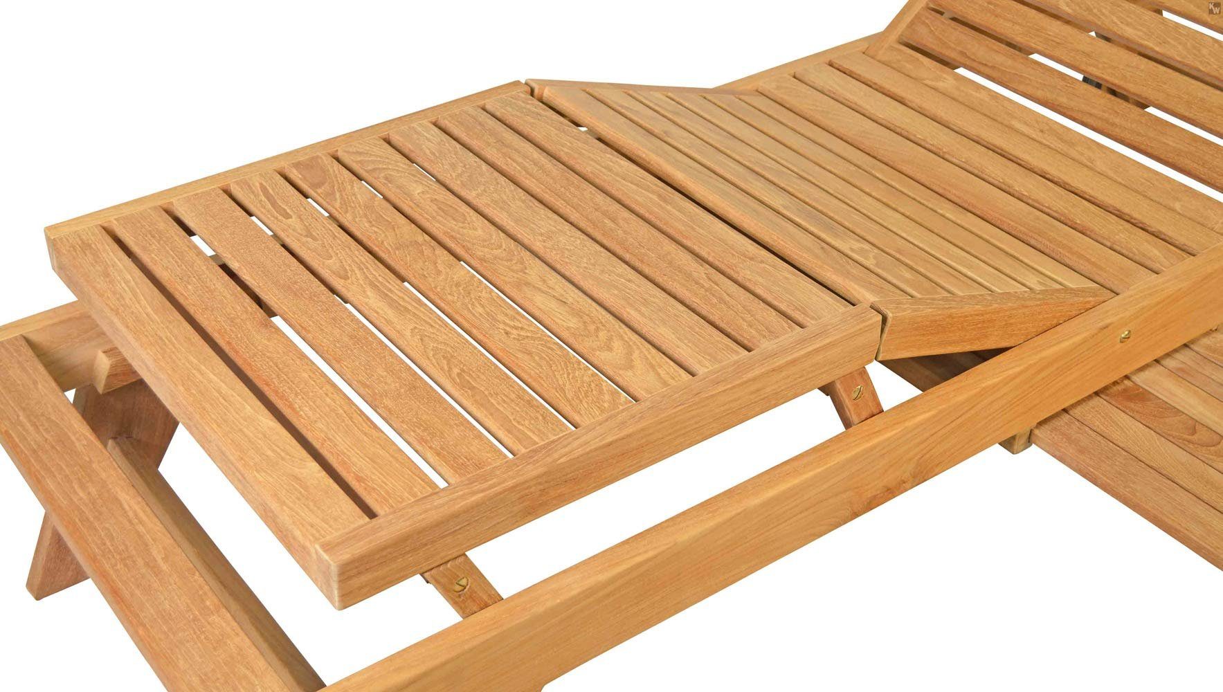 Kai Wiechmann Gartenliege Moderne Teak Sonnenliege in Premiumqualität als stilvolle Relaxliege, verstellbare Teak-Liege mit Rädern und Fuß-Plateau