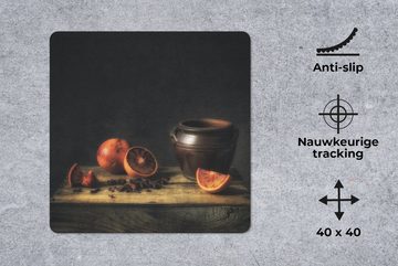 MuchoWow Gaming Mauspad Gemälde - Stilleben - Vase - Tisch - Orange - Kunst (1-St), Mousepad mit Rutschfester Unterseite, Gaming, 40x40 cm, XXL, Großes