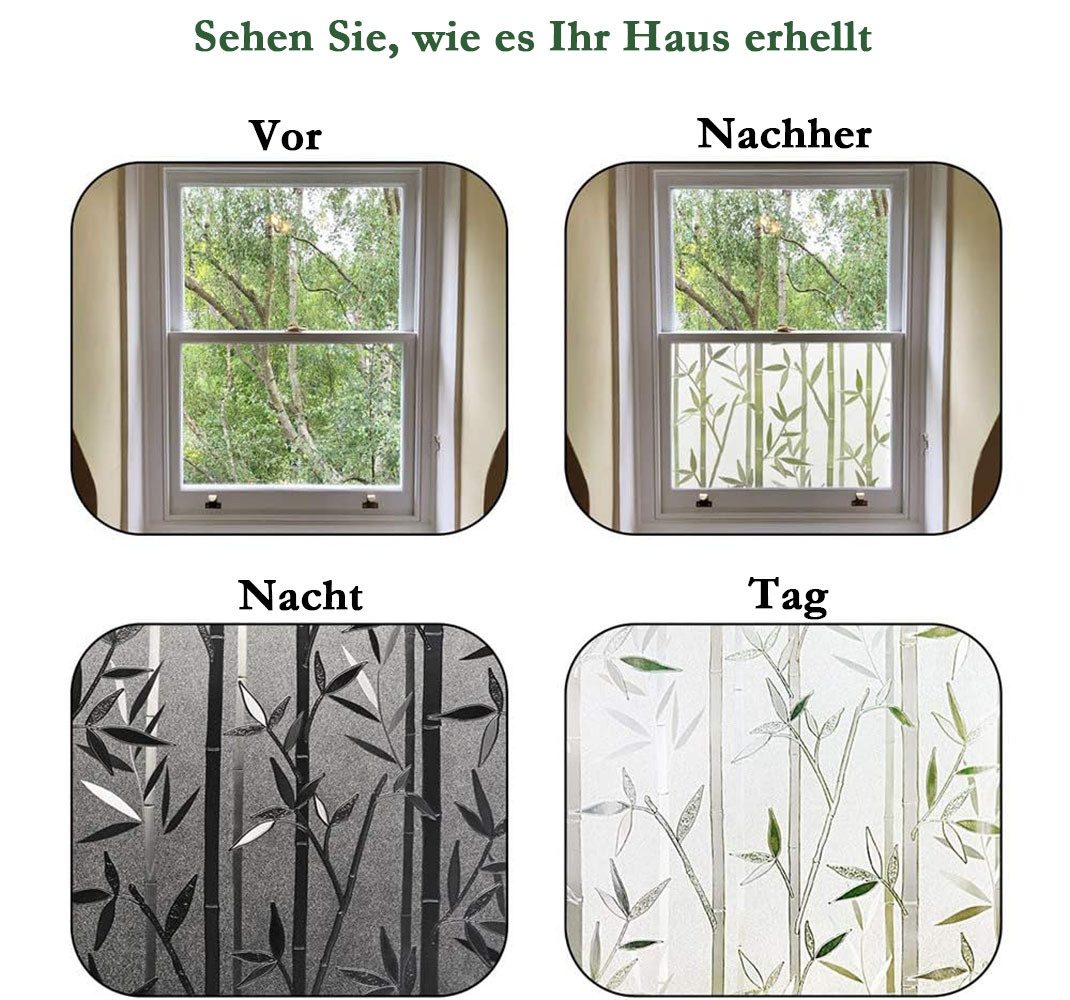 zggzerg Sichtschutzfolie 3D Fensterfolie Sichtschutzfolie Bambus Muster 45x200cm