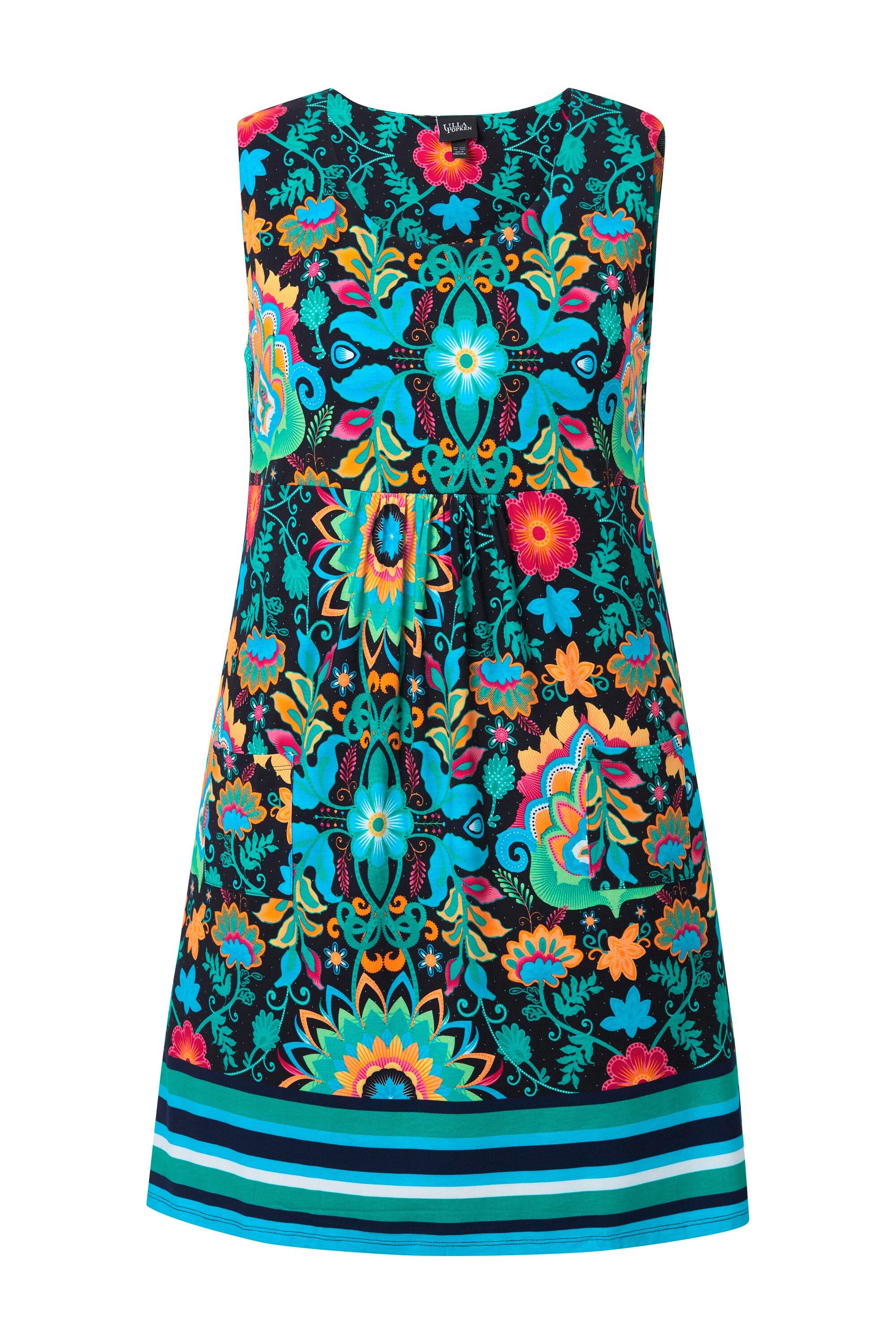 Ulla Popken Minikleid Jersey-Minikleid Blüten A-Linie Rundhals ärmellos günstig online kaufen