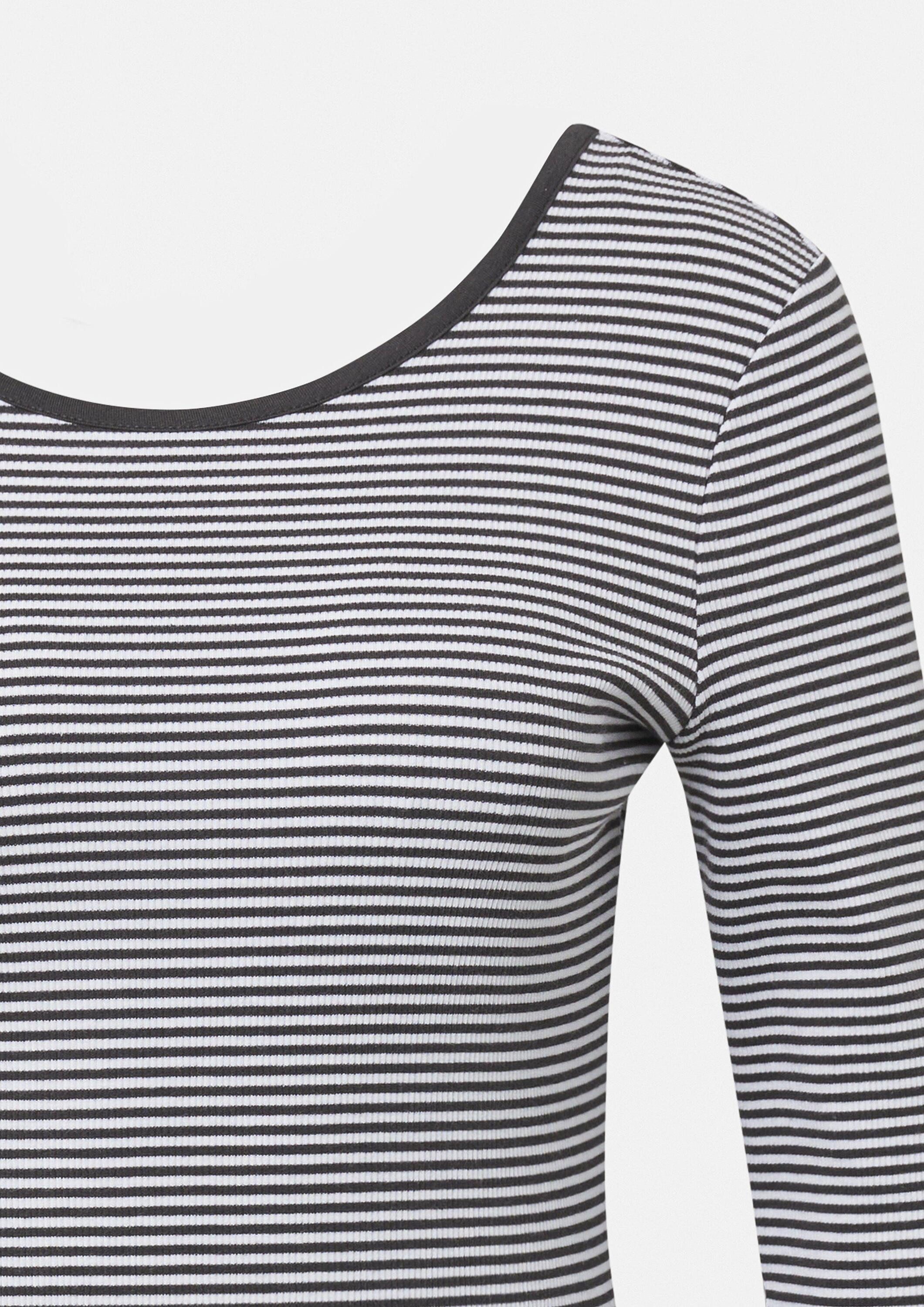 comma Langarmshirt T-Shirt Ringelshirt aus Rippware mit femininem Rückenausschnitt