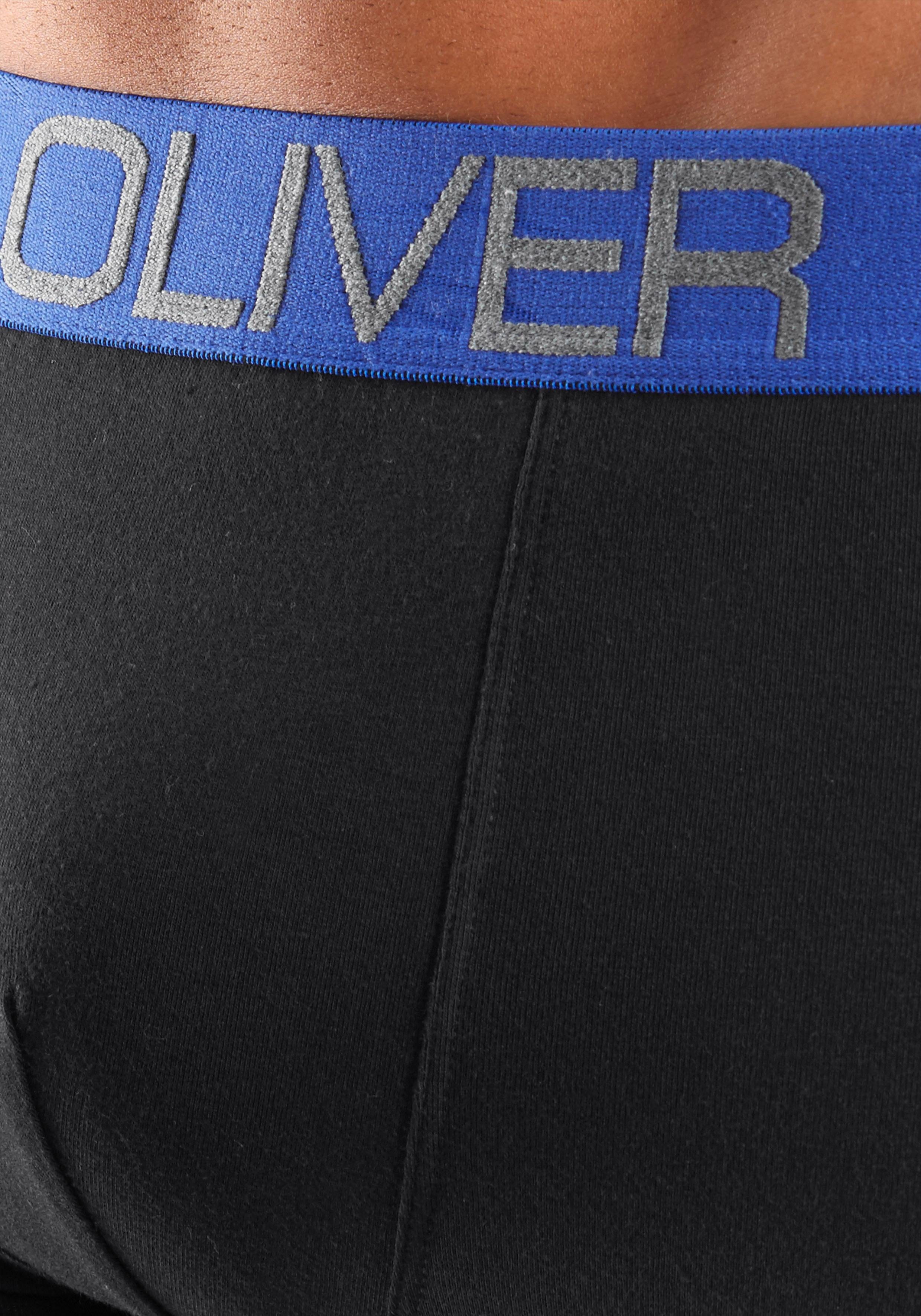 s.Oliver Boxershorts kontrastfarbenem (Packung, schwarz-grau, Webbund schwarz-rot mit schwarz-blau, in Hipster-Form 4-St) schwarz-türkis
