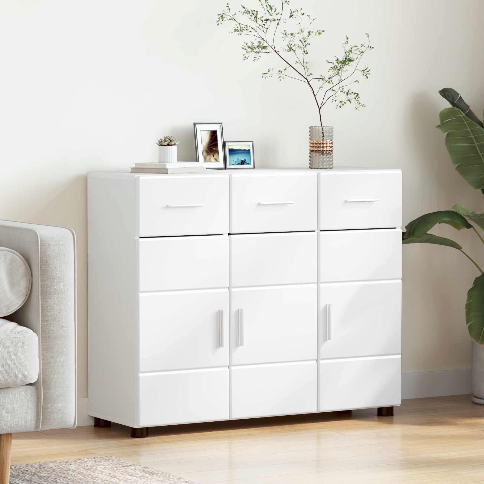 vidaXL Wohnzimmer-Set Sideboard FLORIN 88,5 x 30,5 x 73 cm Weiß Holzwerkstoff, (1-St)