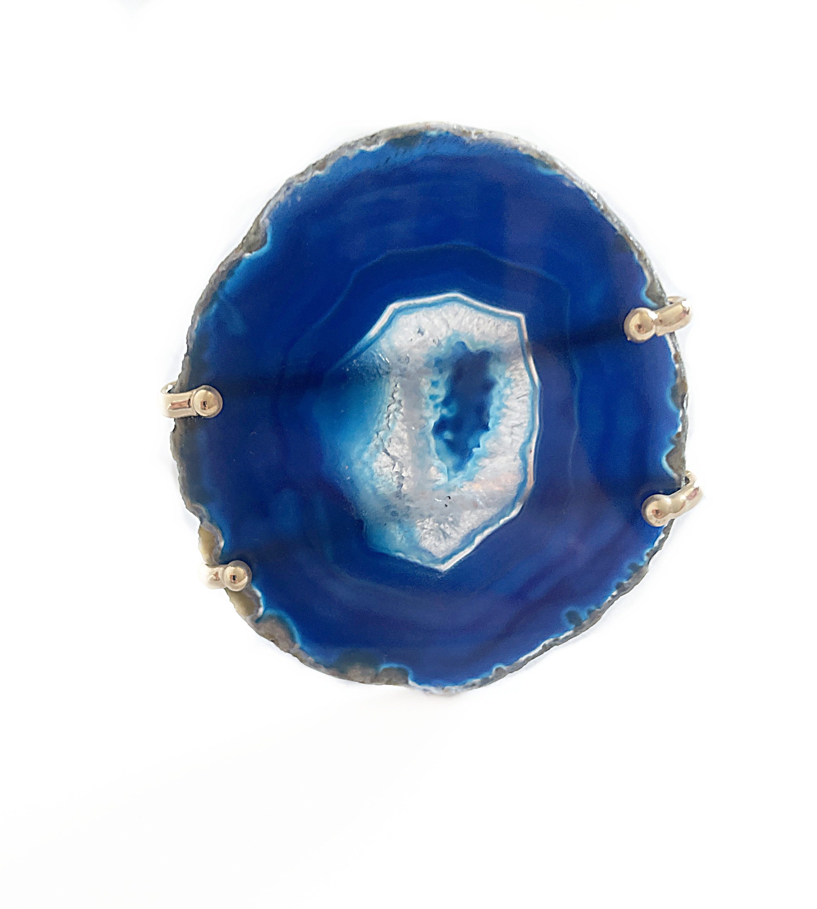 Crystal and Sage Jewelry Armreif Achat Armreif blau vergoldet, mit blauer Achatscheibe