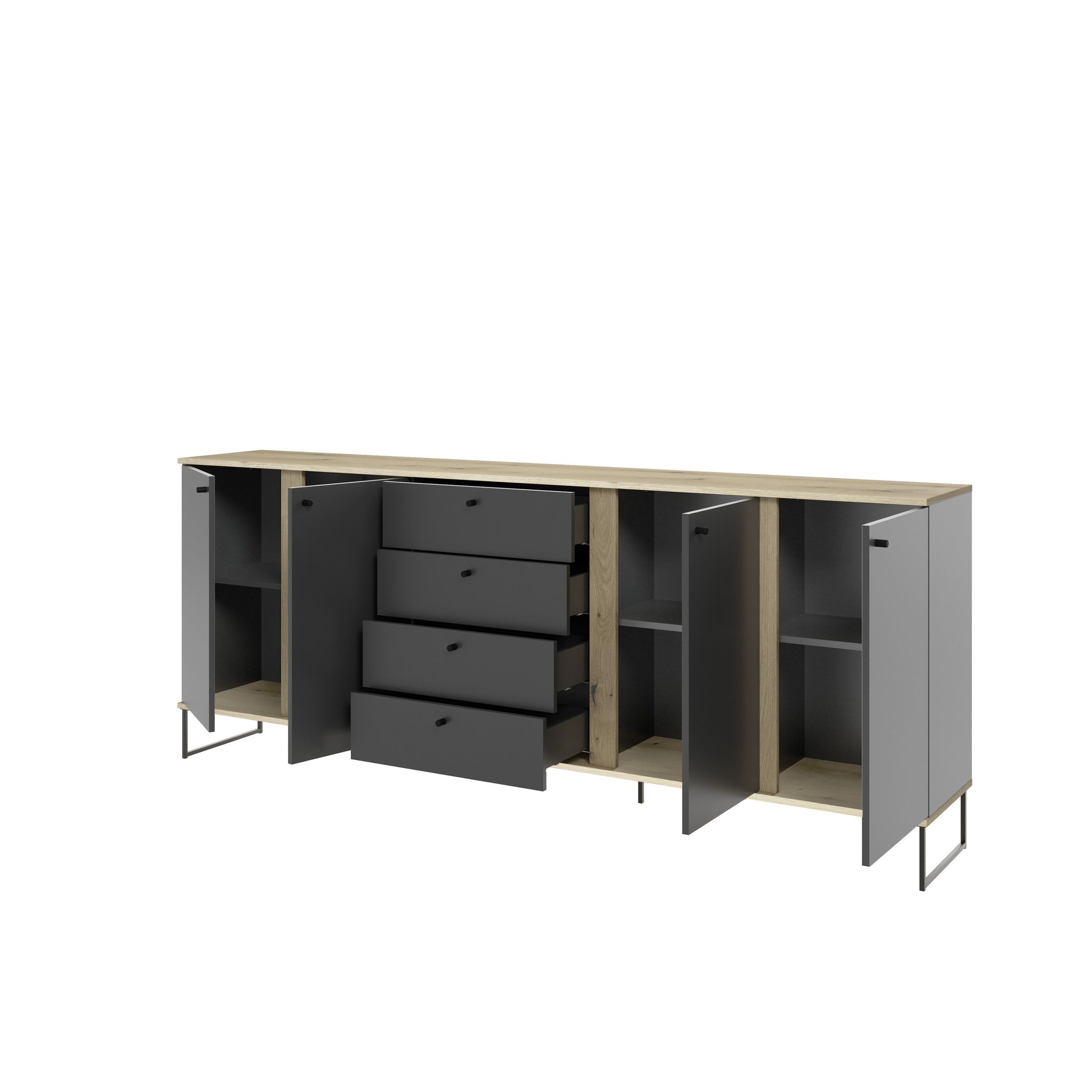 Bega Consult Sideboard in Anthrazit / Evoke Oak Dekor - 225x89x38 (BxHxT)