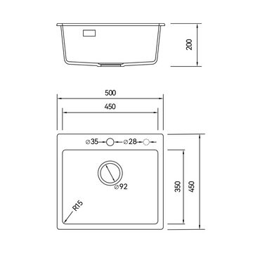 CECIPA Granitspüle Küchenspülen Aufsatzspüle, Typ 1-Schwarz, 50/45 cm, 3 Stile zur Auswahl, 3 Farben verfügbar
