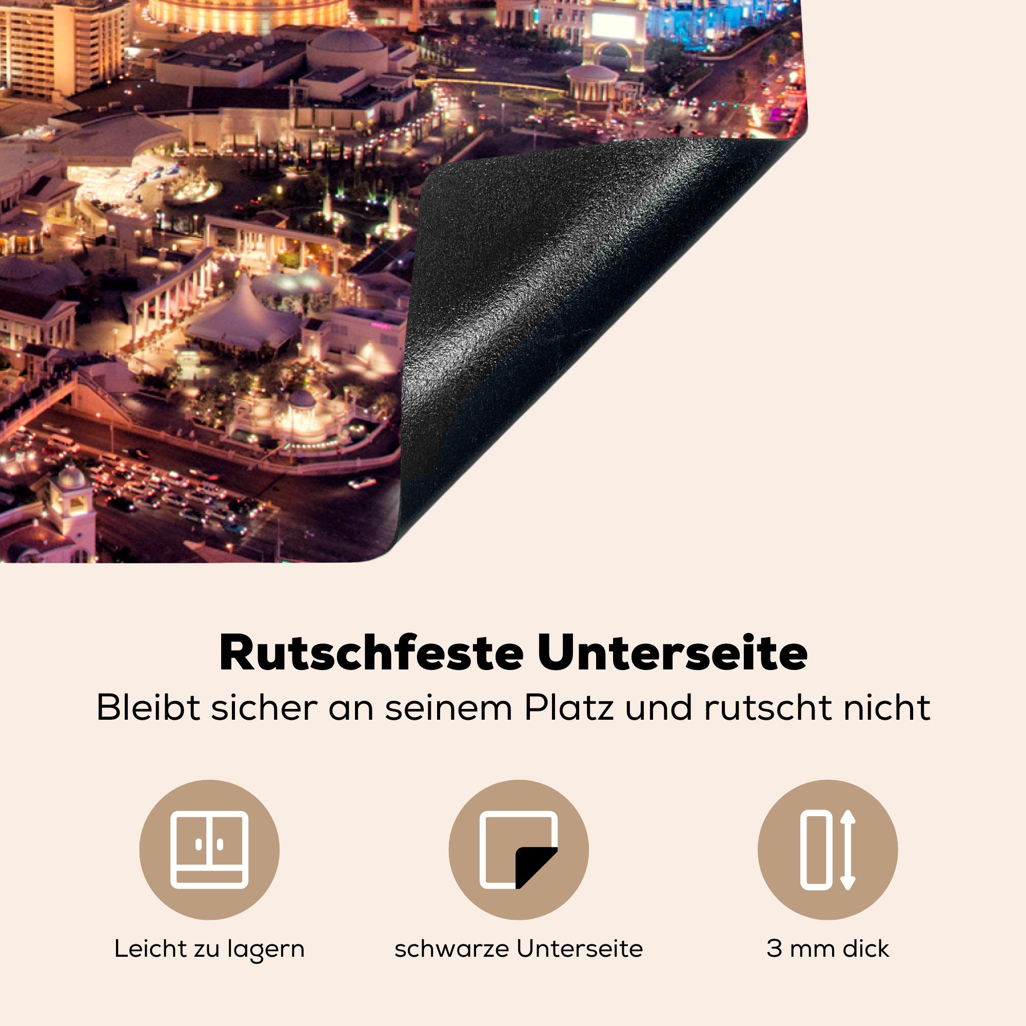 Abend, Las - Beleuchtung für die Herdblende-/Abdeckplatte - Schutz küche, tlg), Vegas 81x52 Vinyl, MuchoWow Induktionskochfeld Ceranfeldabdeckung cm, (1