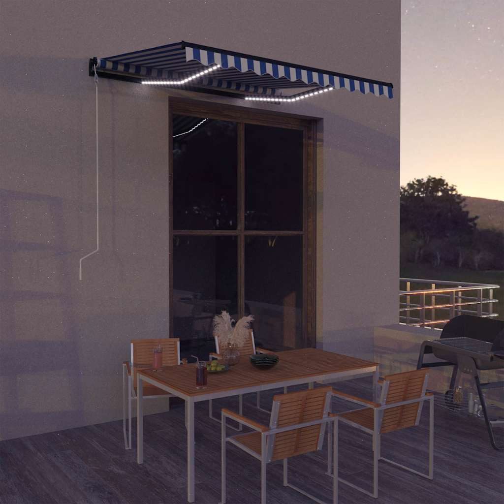 vidaXL Markise vidaXL Markise mit Windsensor & LED 300x250cm Blau und Weiß