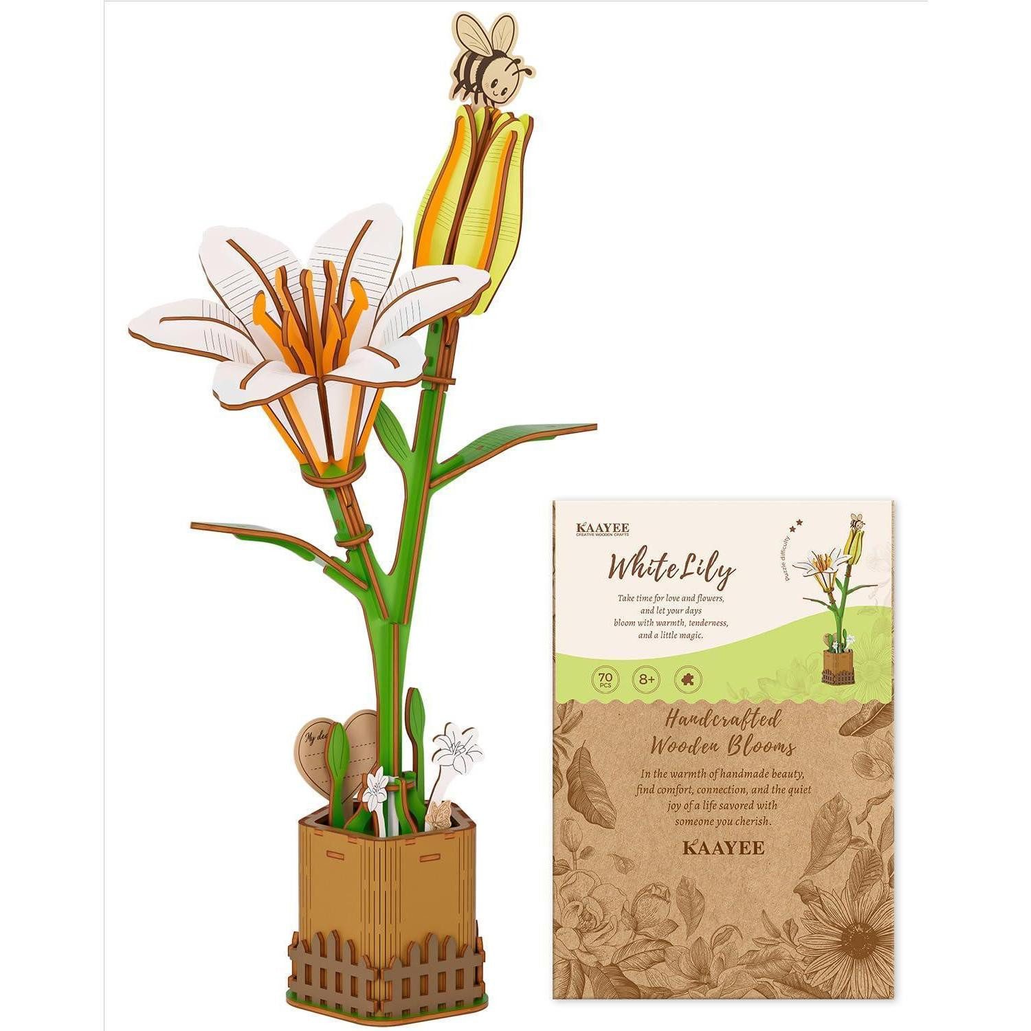LuxusKollektion 3D-Puzzle 3D Puzzle Blumen Weiße Lilie Holz DIY Bastelset, Puzzleteile