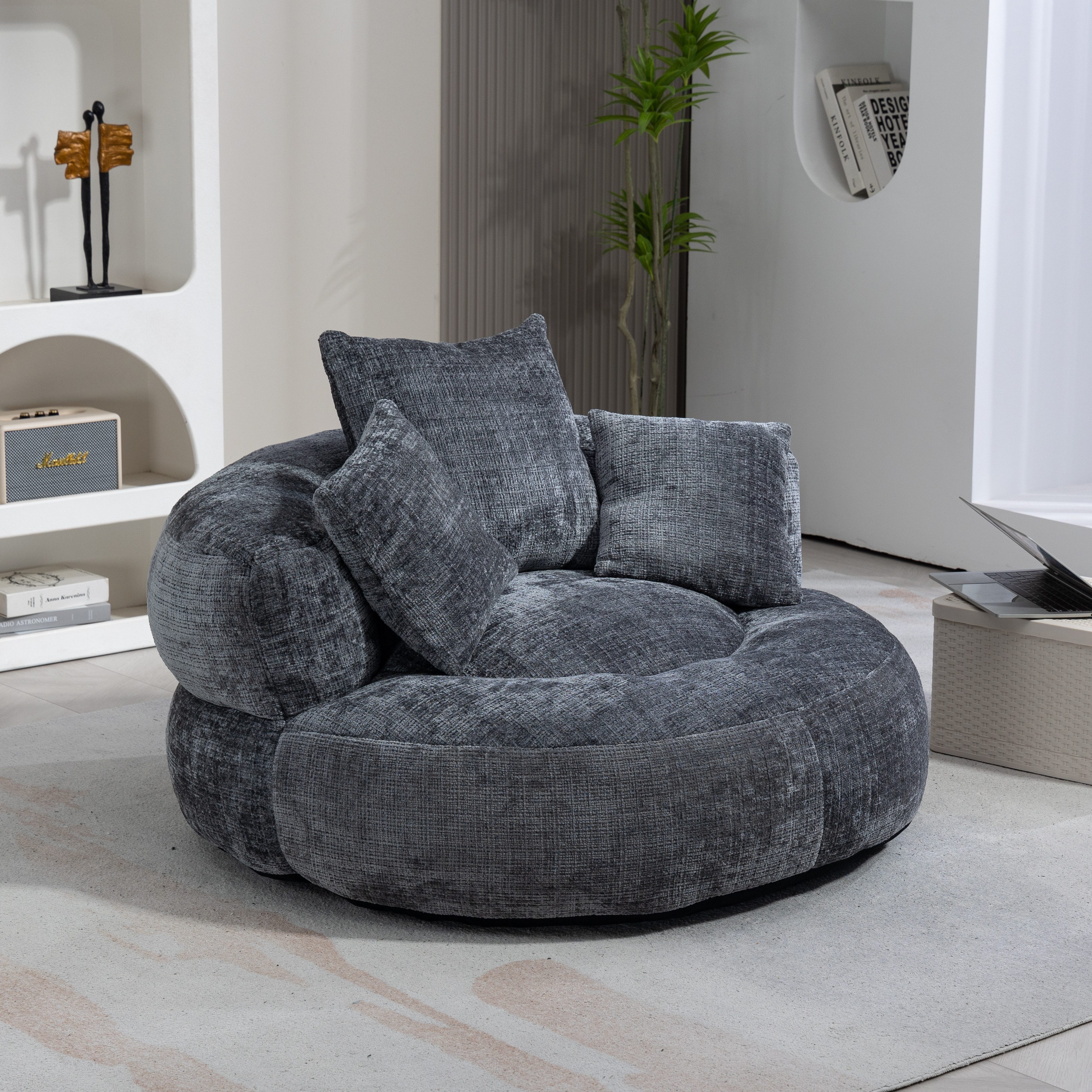 STILVORA Relaxsessel Indoor & Outdoor Sitzsack bean bag sofa mit hohen Rücken,Lazy Sofa (Lazy Sofa mit hohem Rücken und 3 Kissen – Ergonomischer Sitzsack für Erwachsene & Kinder, Chenille-Stoff, für Wohnzimmer, Büro & Schlafzimmer, Komfortabler Lounger, Gaming Stuhl, 150 kg Kapazität), 108 x 108 x 52 cm