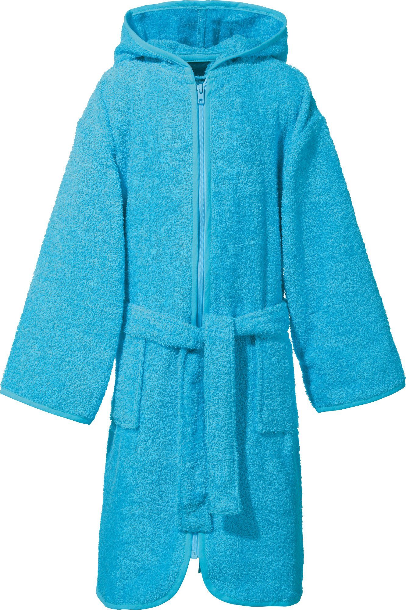 Erwin Müller Kinderbademantel Kinder-Kapuzenbademantel, Rückenlänge: 69 cm, Frottier, mit Kapuze/mit Aufsatztasche: /Reißverschluss:, V03, Walk-Frottier Uni