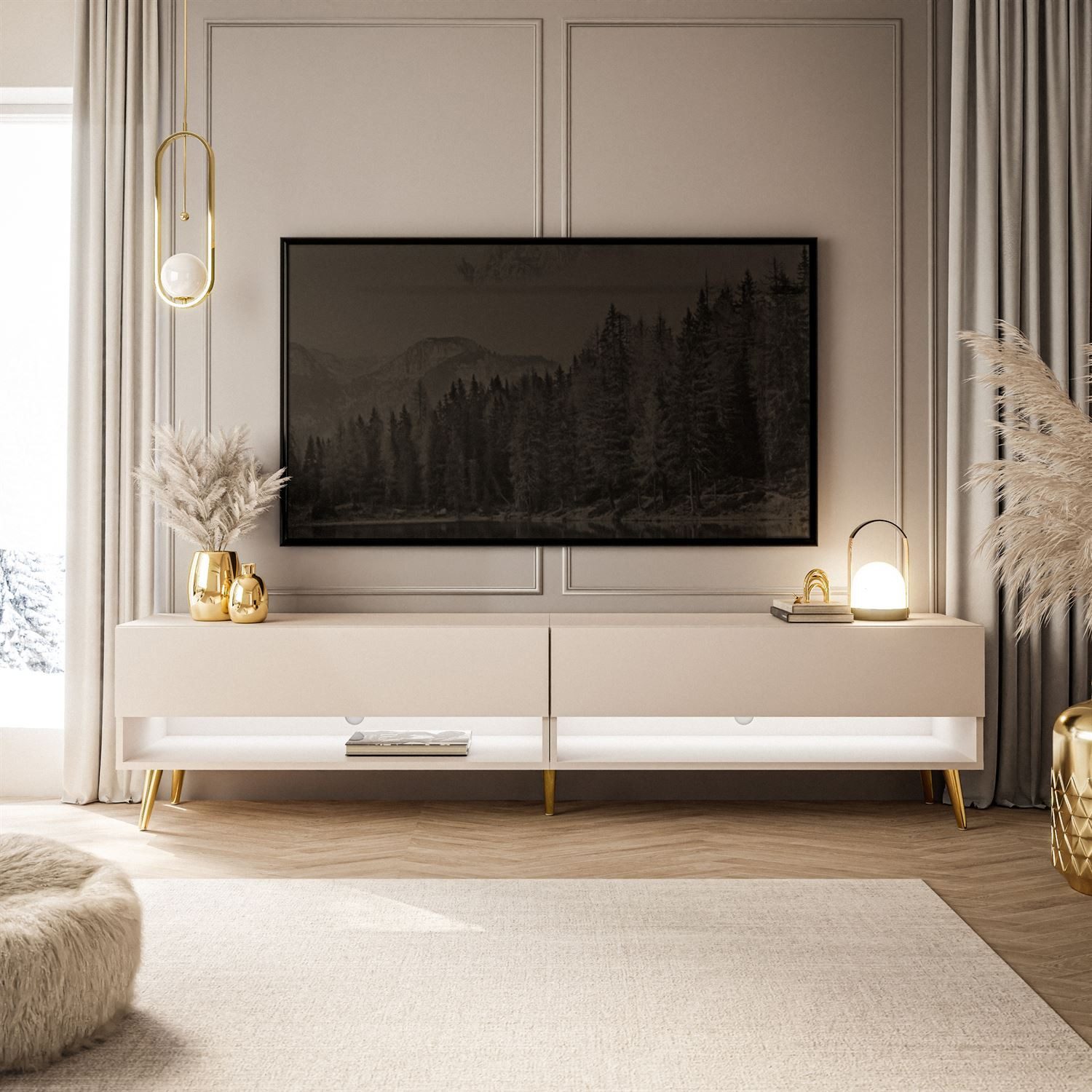 Lookway Lowboard CALANTE 180 cm RTV Schrank auf Beinen und LED-Beleuchtung