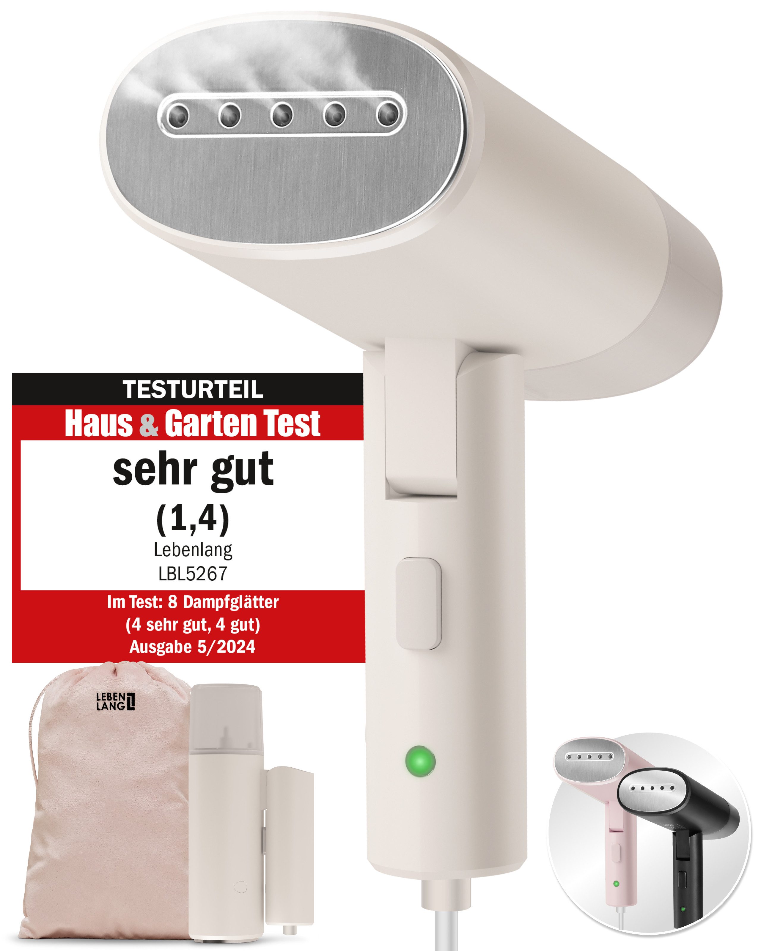 Lebenlang Reise-Dampfbügeleisen Travel Steamer, Mit 120ml Tank, Praktischer Reisebegleiter, 900,00 W, Kompakt & Faltbar
