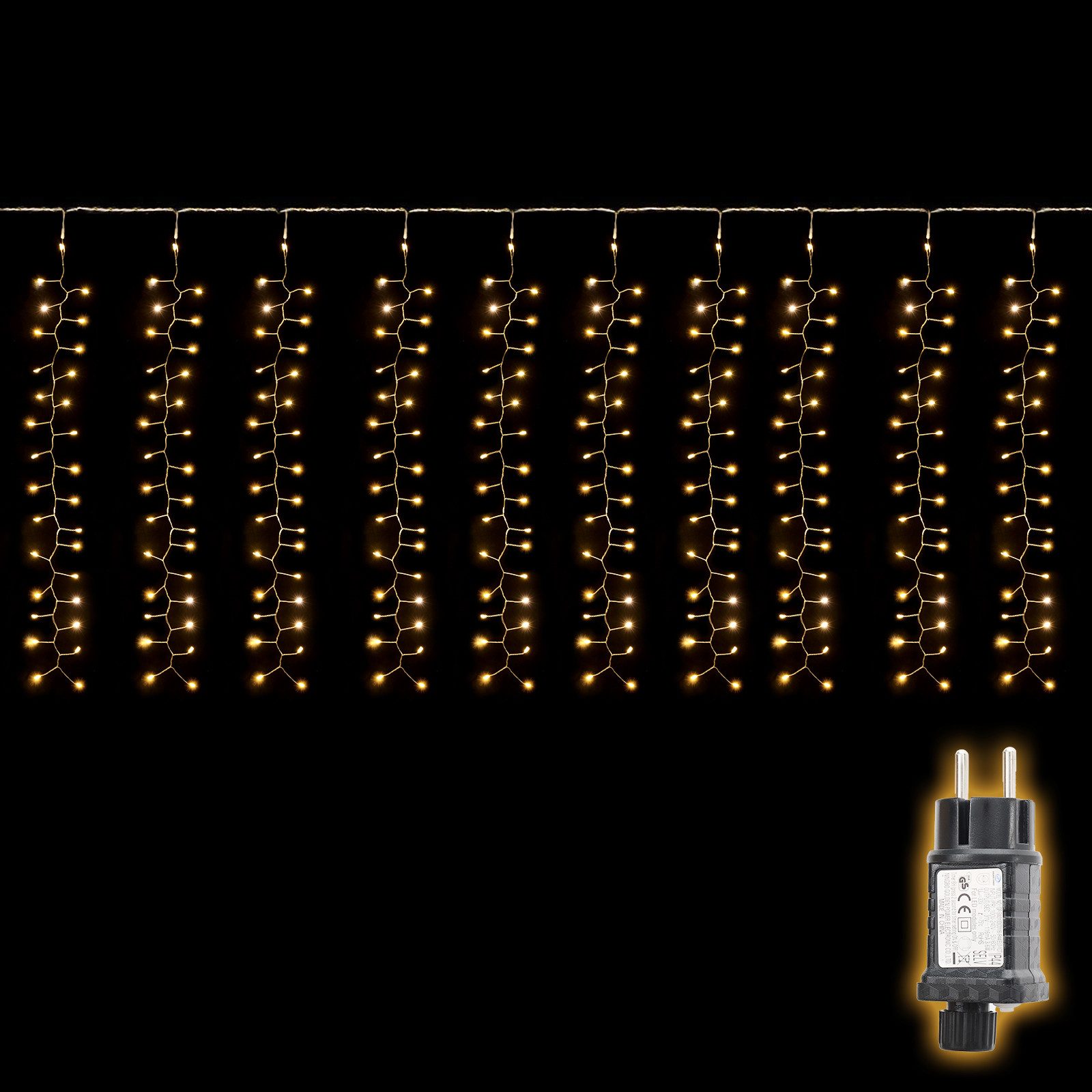 Salcar LED-Lichterkette 300er LED Eisregen Lichterkette Fenster Kupferdraht LED Lichtervorhang, 300-flammig, 3m x 1m Cluster Lichterkette Außen mit 8 Modi, Time – Bild 5 von 5