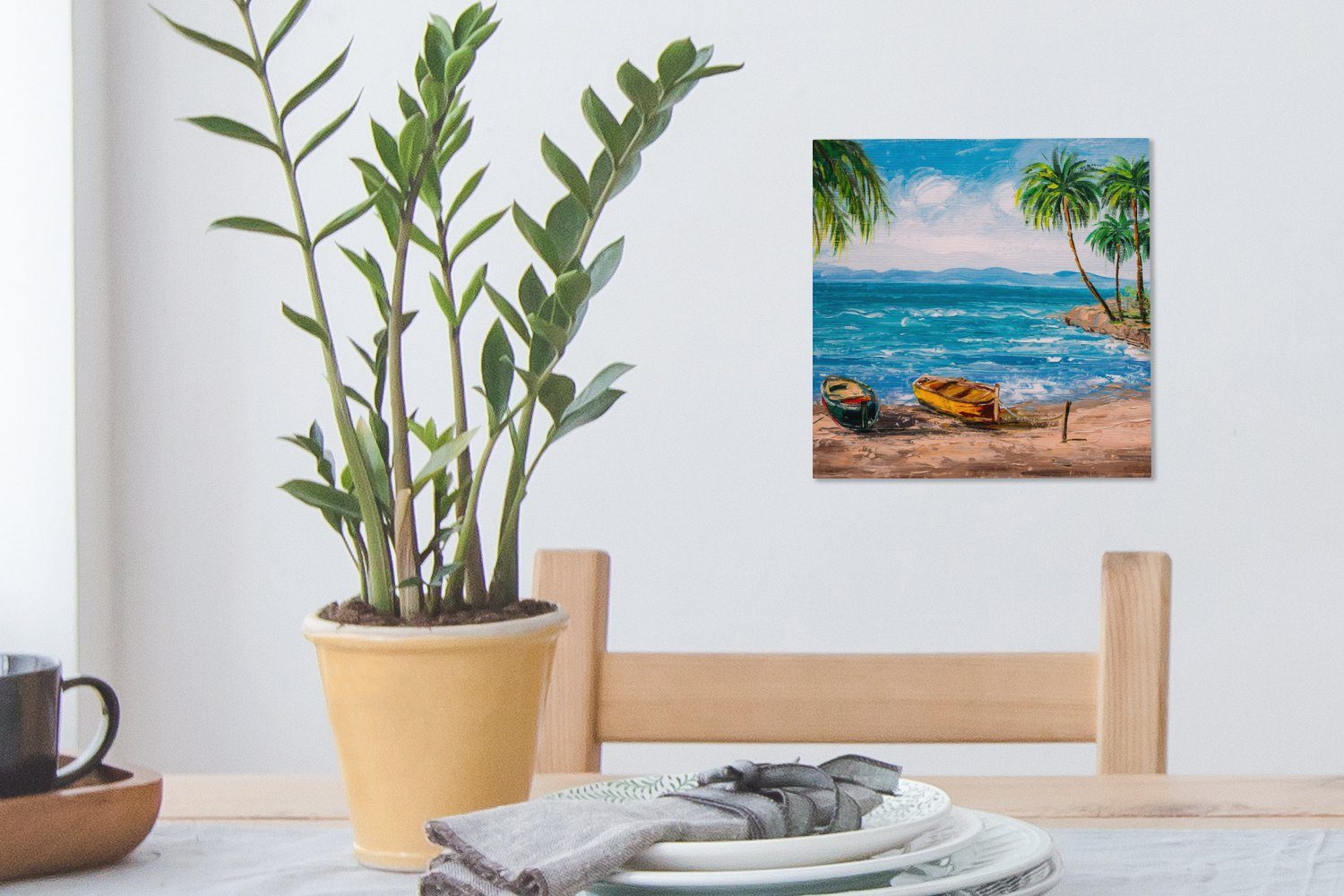 - für Leinwand Öl (1 - auf St), Gemälde Palme Schlafzimmer Strand - OneMillionCanvasses® Bilder - Leinwand Boot, Gemälde Wohnzimmer