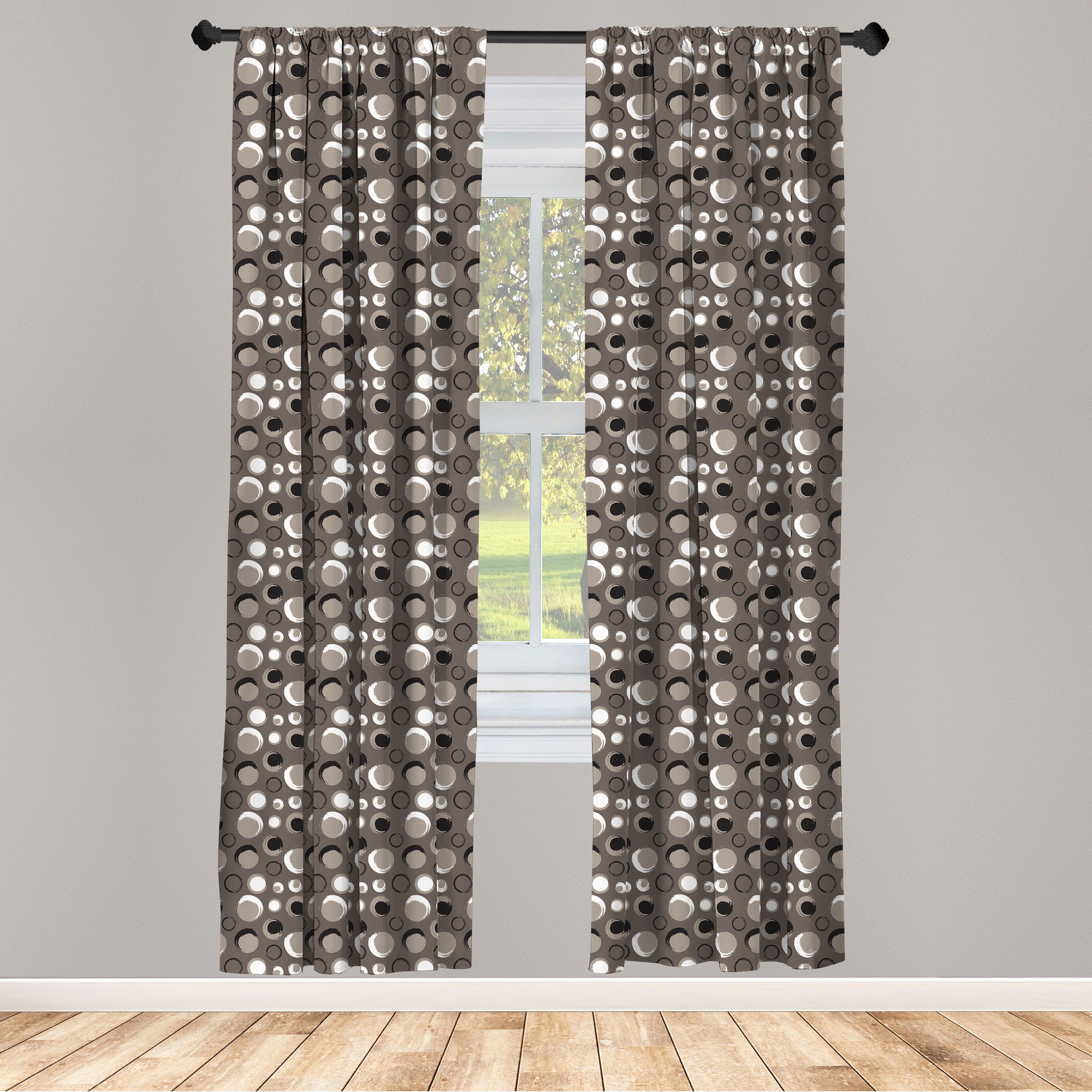 Gardine Vorhang für Wohnzimmer Schlafzimmer Dekor, Abakuhaus, Microfaser, Taupe Dots Brushstrokes Grunge