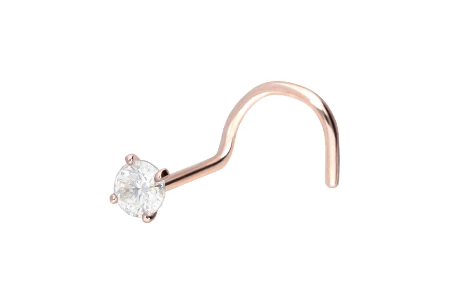 Nasenpiercing 14/18 Karat Gold Nasenstecker Spirale EINGEFASSTER MOISSANIT