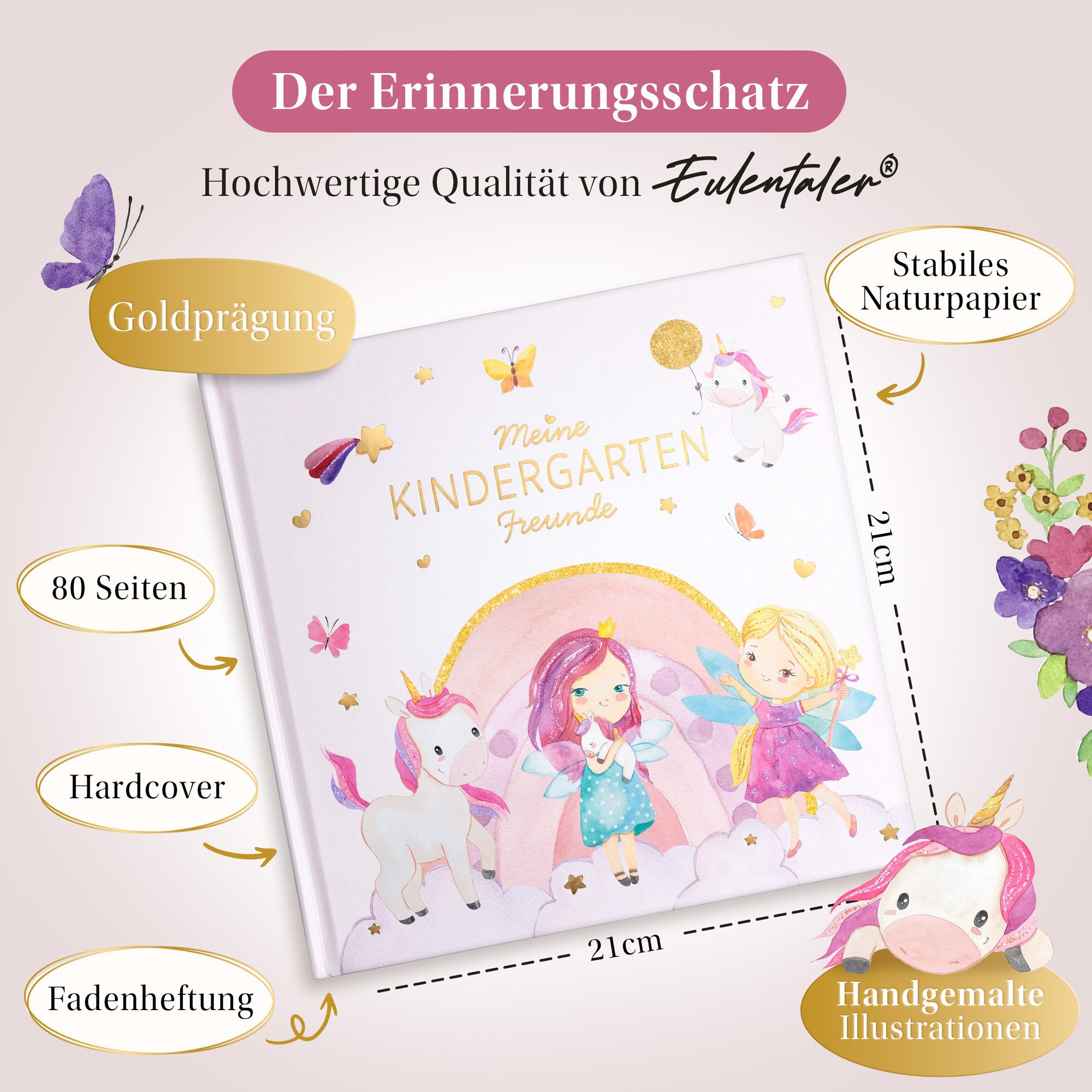 Eulentaler Freundebuch Kindergarten Einhorn I Von Erzieherinnen gestaltet I, Handgemalte Einhörner & Prinzessinnen I Kinderfreundliche Gestaltung