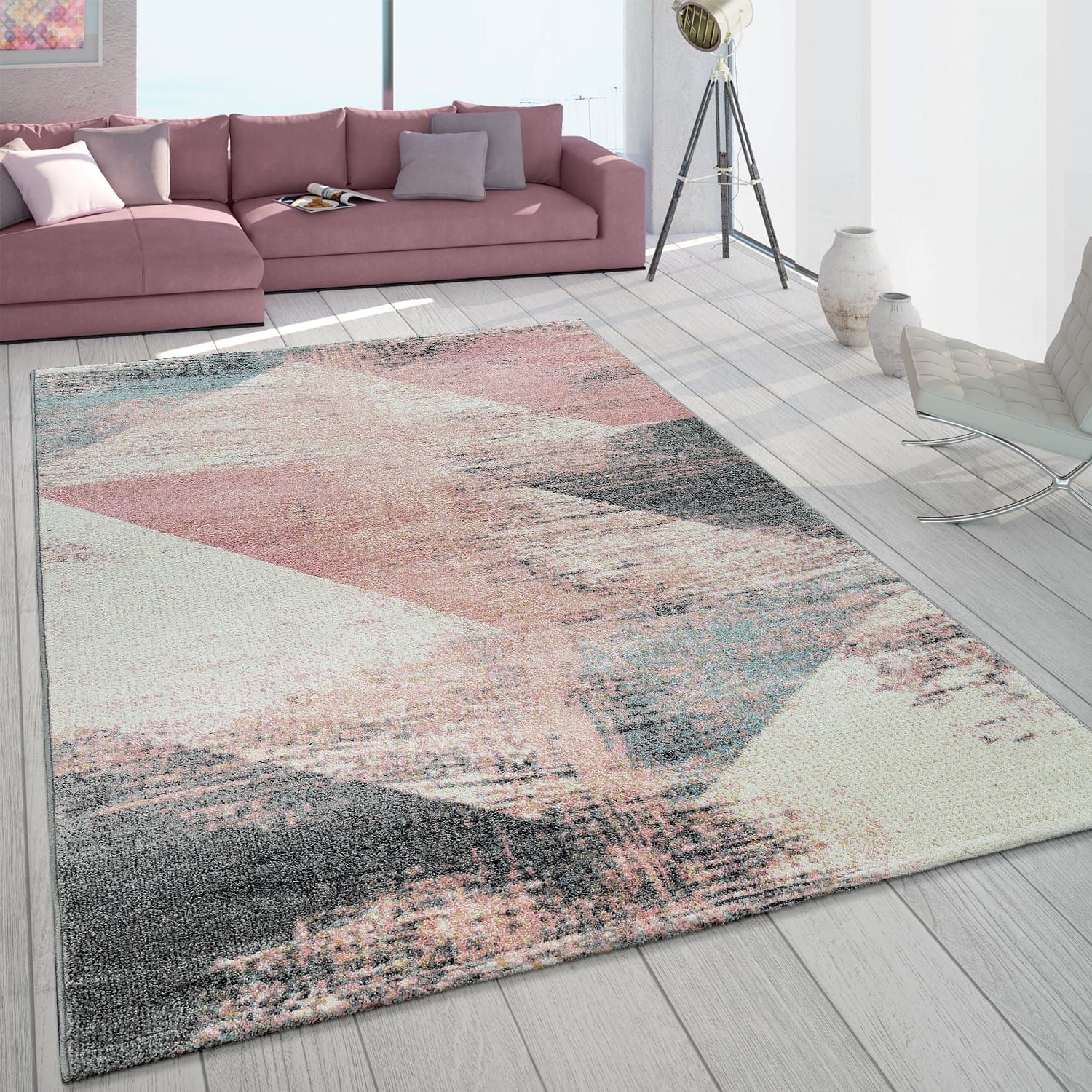 KADIMA DESIGN Teppich Farbverlauf Wohnzimmer schmutzabweisend Teppich Kurzflor, Rechteckig, Höhe: 16 mm, Florhöhe: 12 mm, 100% Polypropylen, Rechteckig, 60x100cm, Mehrfarbig
