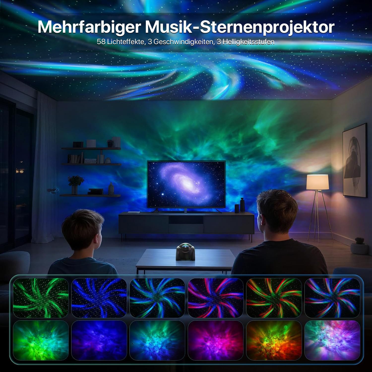 ANYSUN LED-Sternenhimmel Projektor, 58 Farben 15 Einschlafmusik Nachtlicht Kinder, Doppellinse, Bluetooth-Lautsprecher, Fernbedienung, Timer, Aurora- und Nebel-Nachtlicht, Geschenke für Teenager Mädchen Frauen Junge Männer