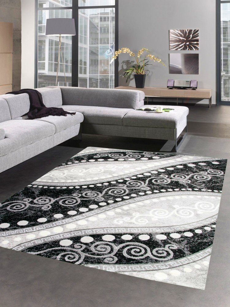Carpetia Teppich Teppich modern Ornamente mit Glitzer Grau Schwarz Creme, r günstig online kaufen