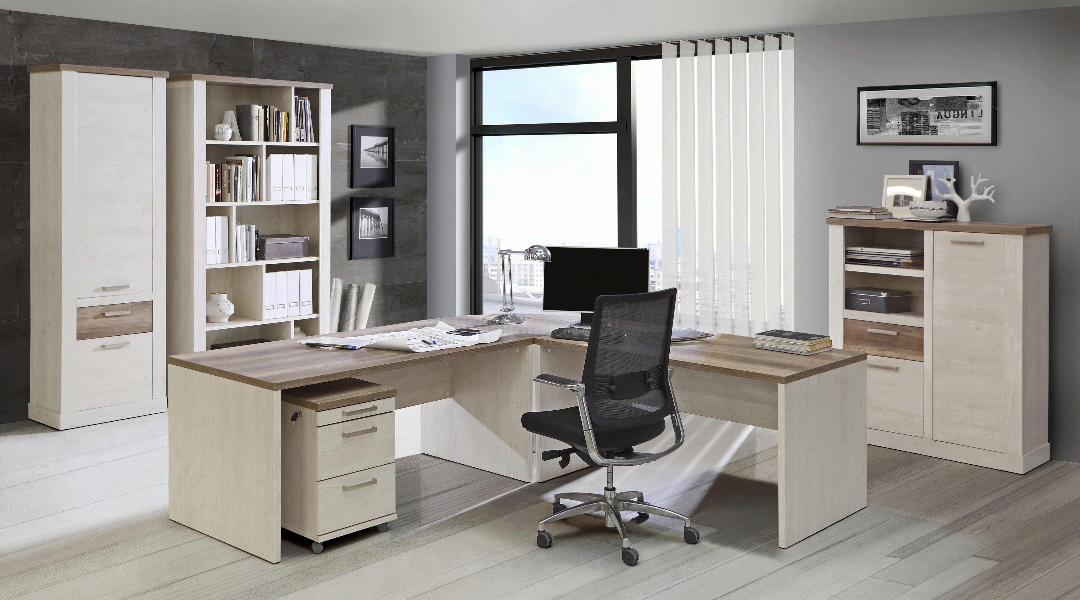 FORTE Highboard Duro, Mehrzweckschrank mit Türen & Schublade, Landhausstil, Breite 109,8 cm