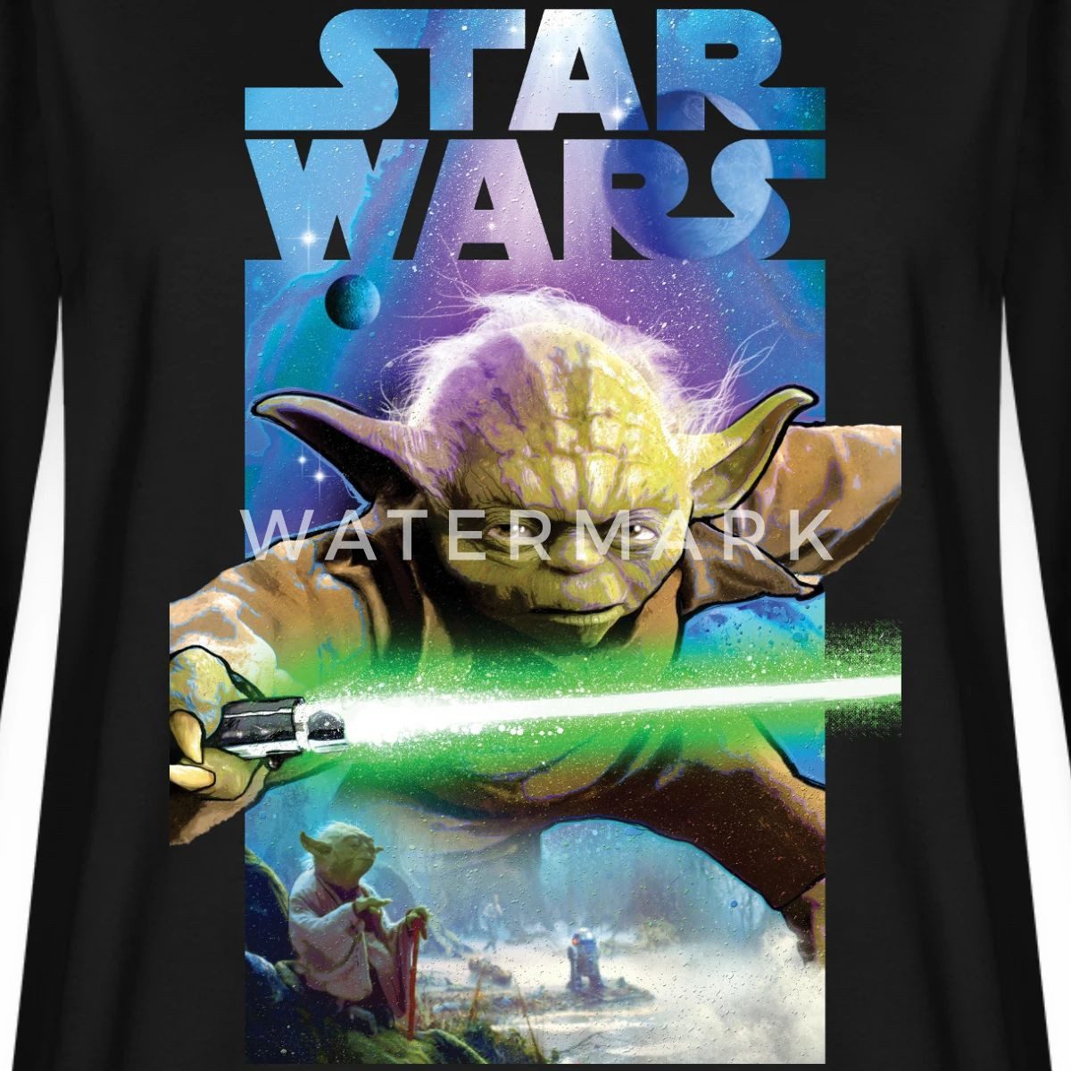 Spreadshirt T-Shirt Star Wars Meister Yoda Und Grünes Lichtschwert Premium Langarmshirt Da (1-tlg)