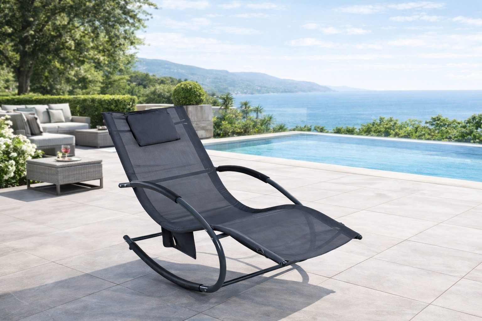 ESTEXO Gartenliege Schaukelliege Sonnenliege Liegestuhl Relaxliege Liege Swing Grau