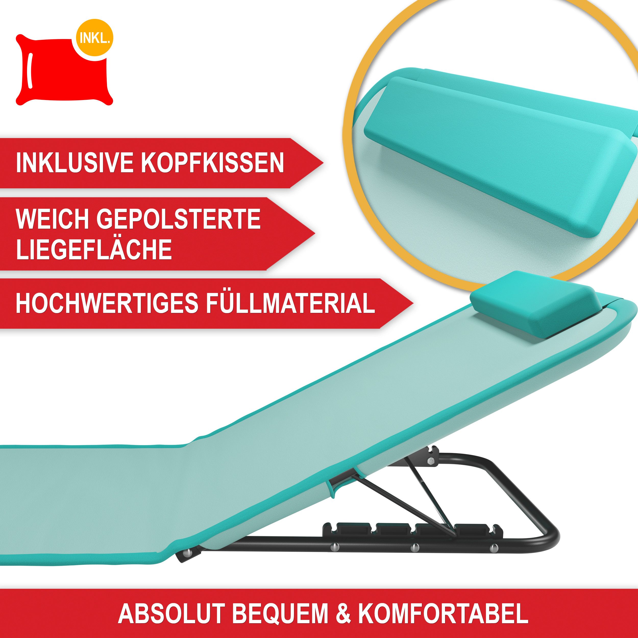 Onbest Campingliege Strandliege klappbar mit Nackenkissen Tragetasche, Stah günstig online kaufen