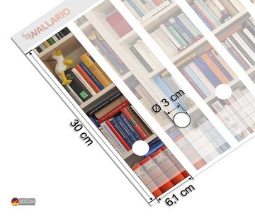 Wallario Etiketten Weißes Bücherregal mit unterschiedlichen Büchern, Ordnerrücken-Sticker in verschiedenen Ausführungen