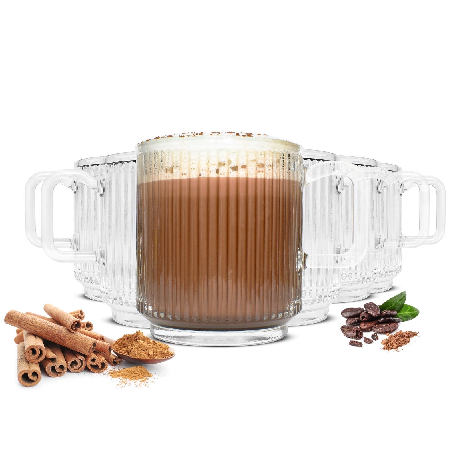 Sendez Teeglas 6x Kaffeegläser Teegläser 360 ml Stapelbar mit Reliefstruktur, 6-tlg., Glas