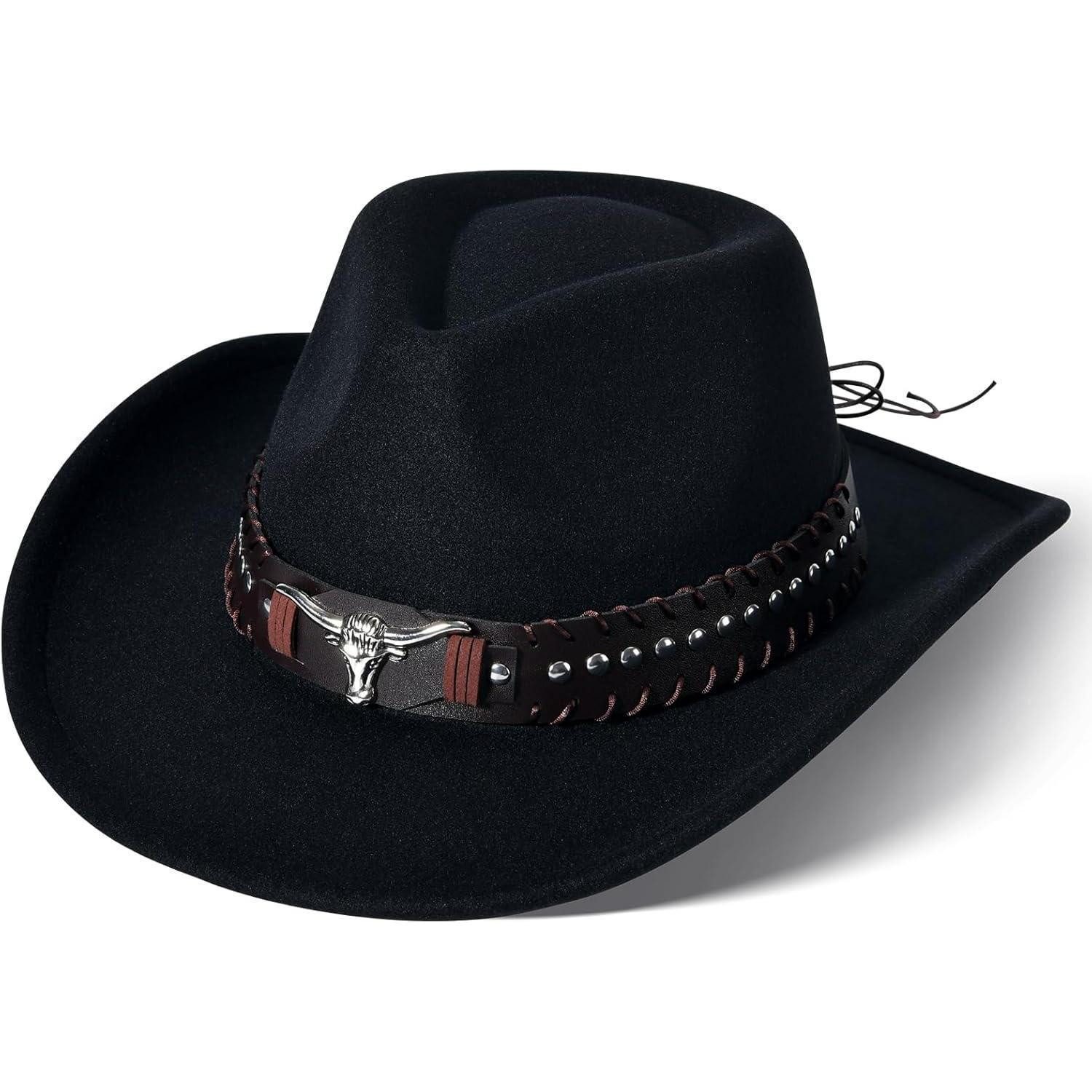LuxusKollektion Cowboyhut Cowboyhut Herren Damen Westernhut Fedora Einheitsgröße Schwarz 3#