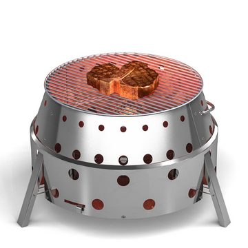 Petromax Feuerschale ATAGO + Plancha Grillplatte + Kochaufsatz + Grillrost + Trägergestell, (Spar-Set, 4-St., 1x Atago + 1 x Grillplatte + 1 x Kochaufsatz + 1 x Grillrost), mit intelligenten Klappmechanismus