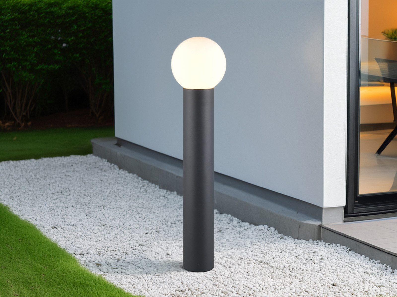 TRIO Leuchten LED Pollerleuchte mit Glaskugel, Höhe 80cm, LED wechselbar, warmweiß, Garten-beleuchtung mit Strom Retro Wegbeleuchtung Einfahrt Gartenlampe