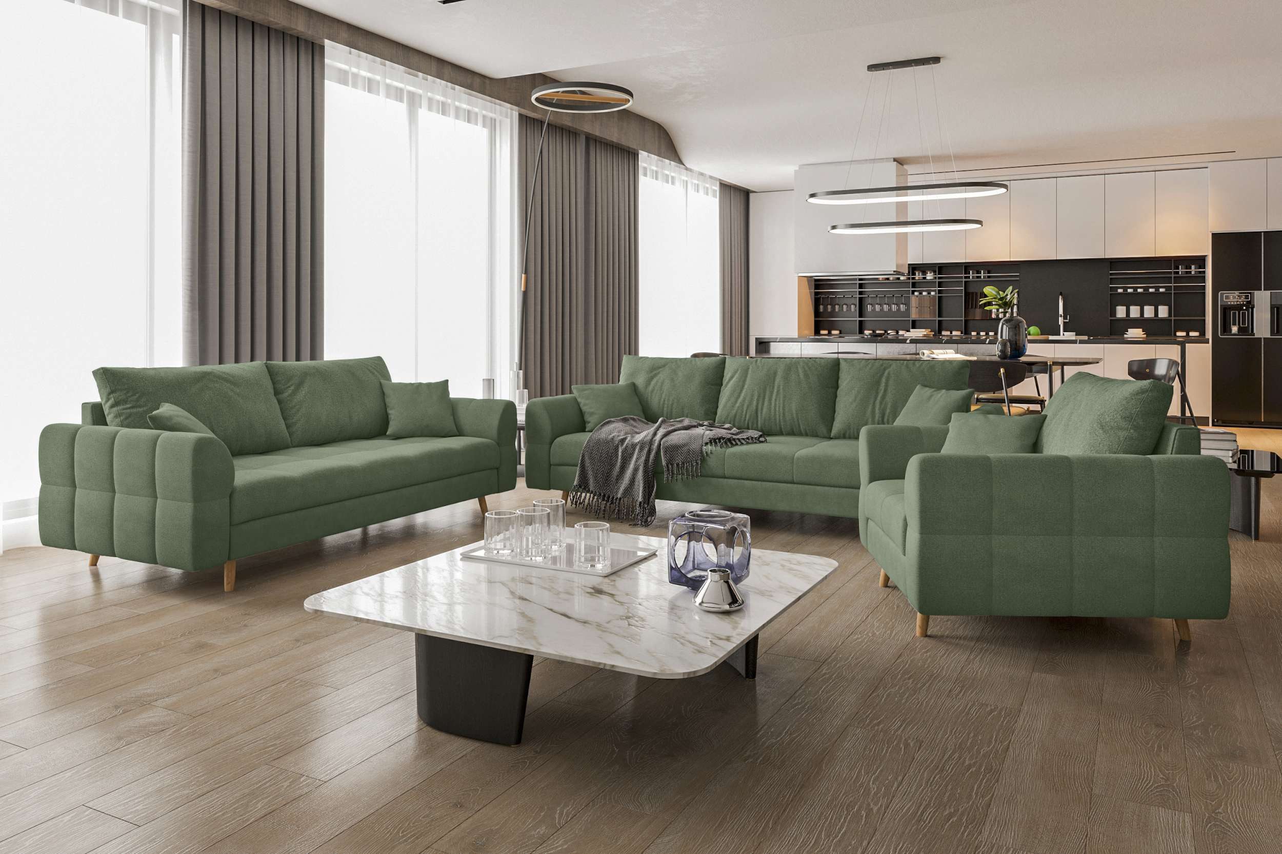 99rooms Polstergarnitur Bello, (Couchgarnitur, Set (3-tlg), bestehend aus 3 günstig online kaufen