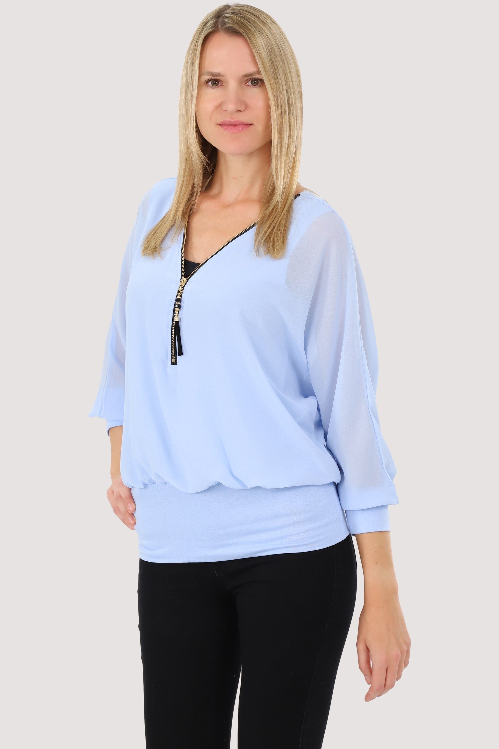 malito more than fashion Chiffonbluse 6297 Bluse mit Fledermausärmeln Einheitsgröße hellblau