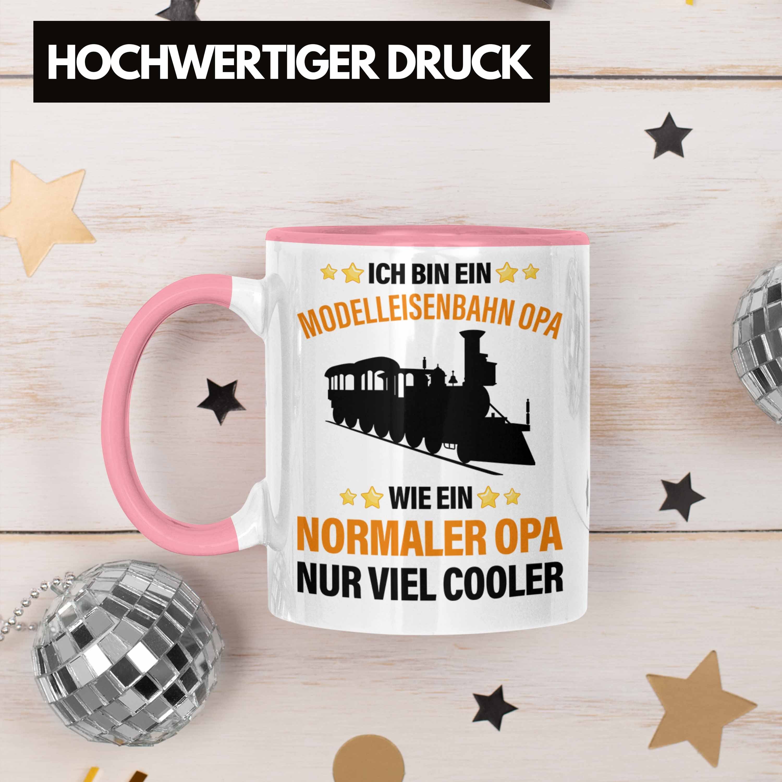 Trendation Tasse - Eisenbahn Dampflokomotive Tasse Opa Spruch Geschenk Modeleisenbahn Geschenk Geschenkidee Rentner Opa Trendation Rosa