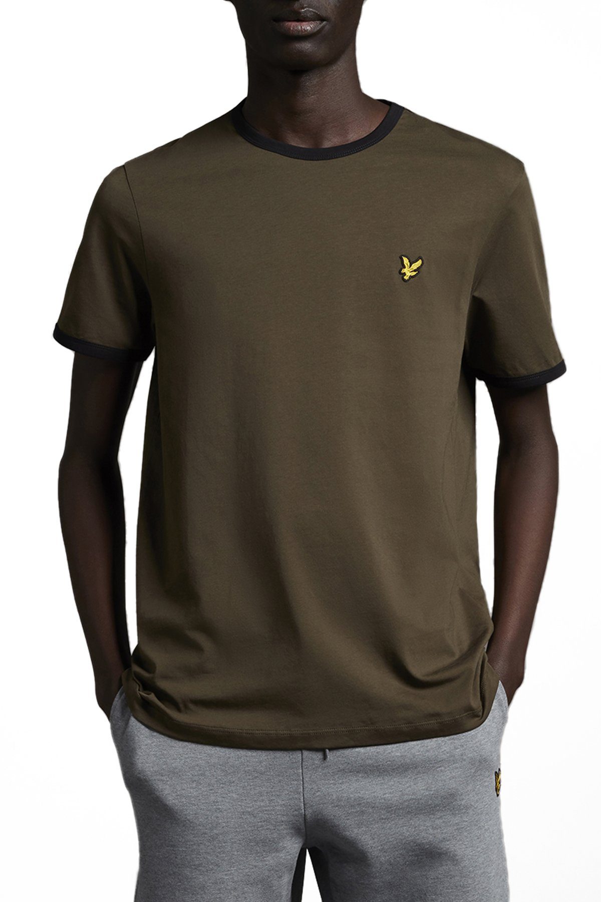 Mit Oliv/Tiefschwarz T-Shirt Kontrastierender Lyle & Scott Zierleiste