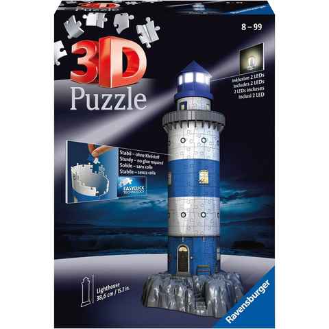 Ravensburger 3D-Puzzle Leuchtturm bei Nacht, 216 Puzzleteile, inkl. 2 LEDs; Made in Europe, FSC® - schützt Wald - weltweit