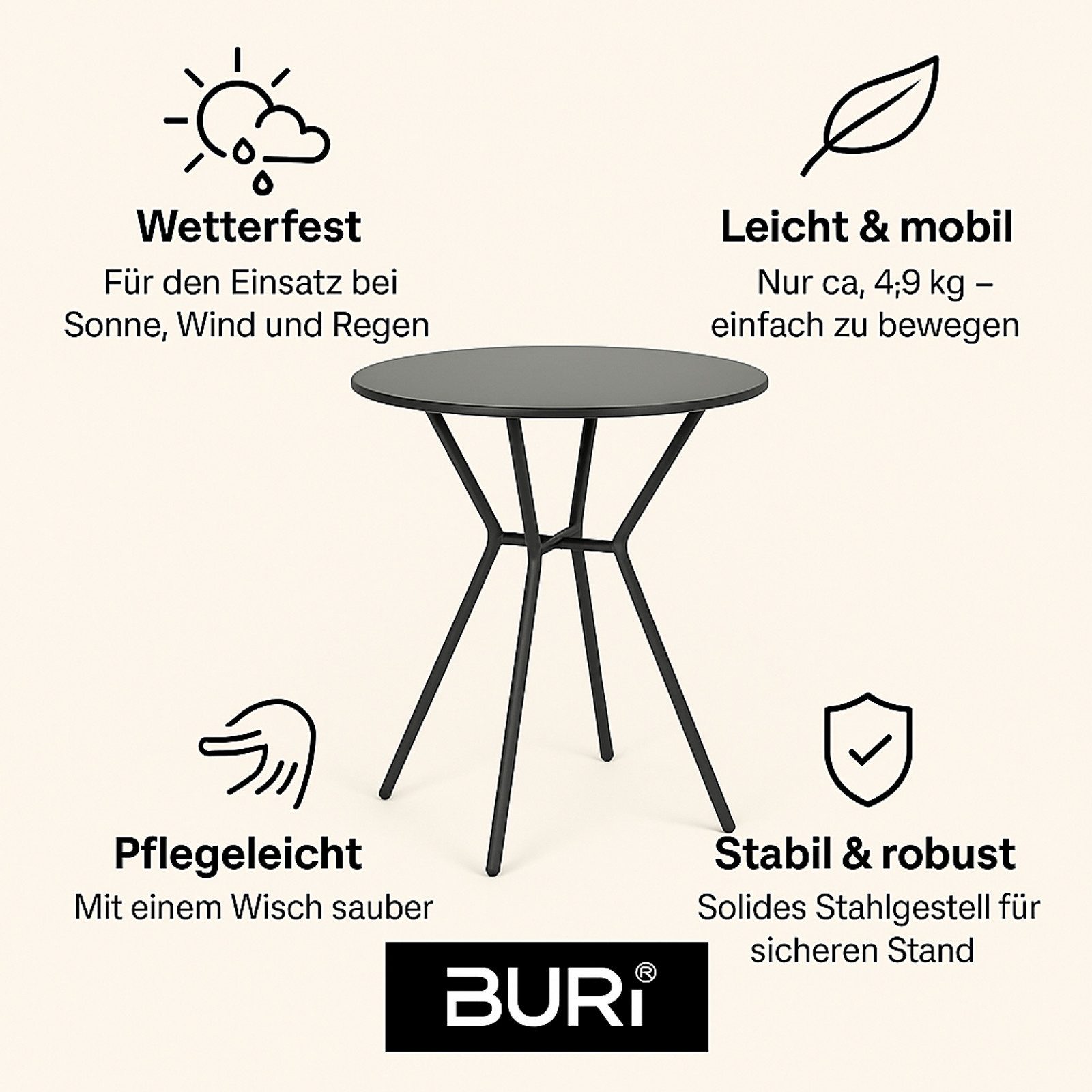 BURI Gartentisch Bistrotisch rund 70x60cm Terrasse günstig online kaufen