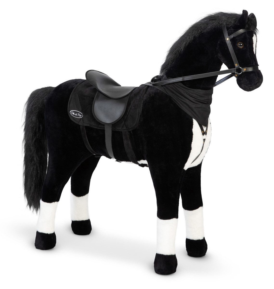 ELLA & PIET® Stehpferd Großes XXL Standpferd AMIRA mit Sattel (Schwarz), Spielpferd, Kinderpferd, Plüschpferd, Reitpferd