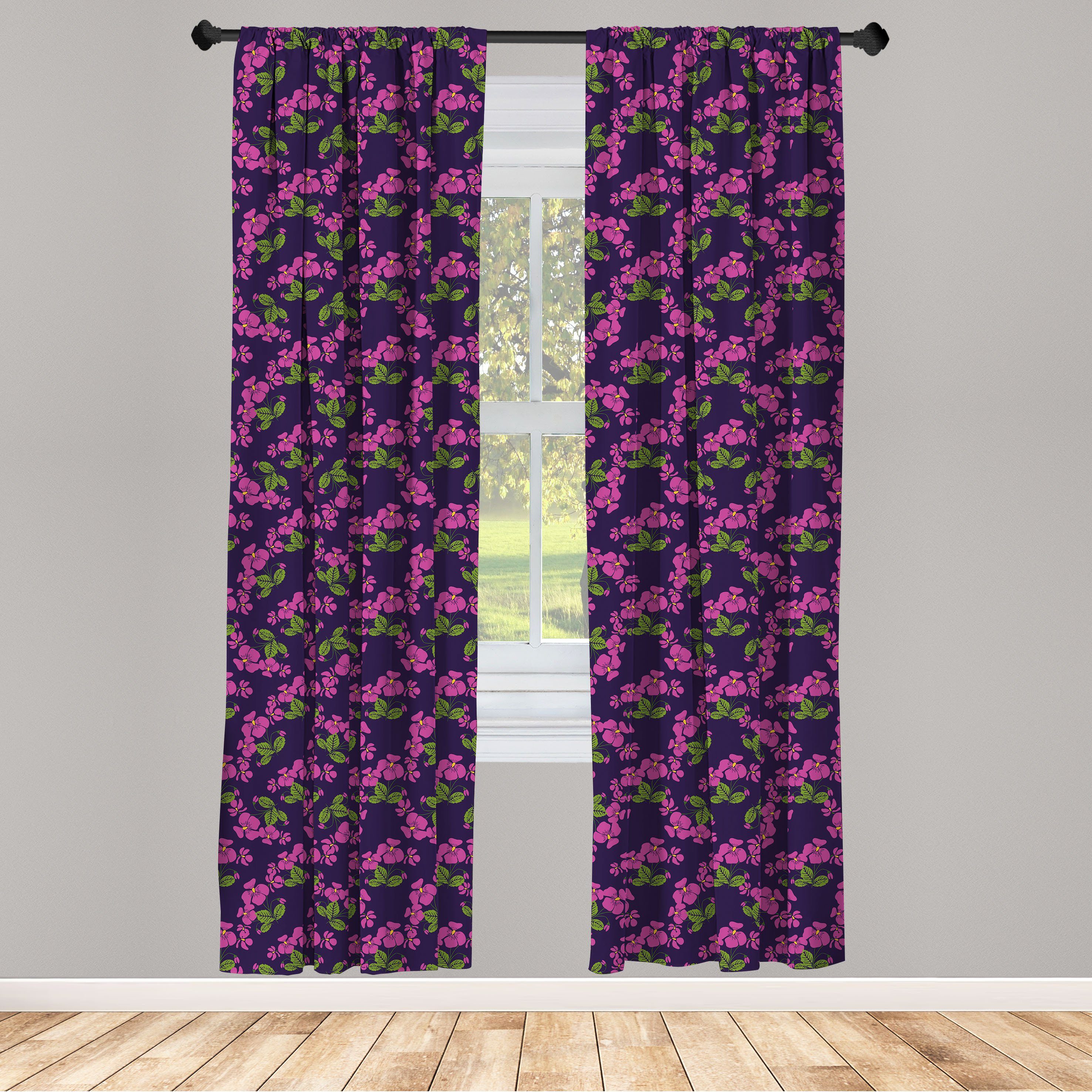Gardine Vorhang für Wohnzimmer Schlafzimmer Dekor, Abakuhaus, Microfaser, Blumen Retro-Stil Violet Flora