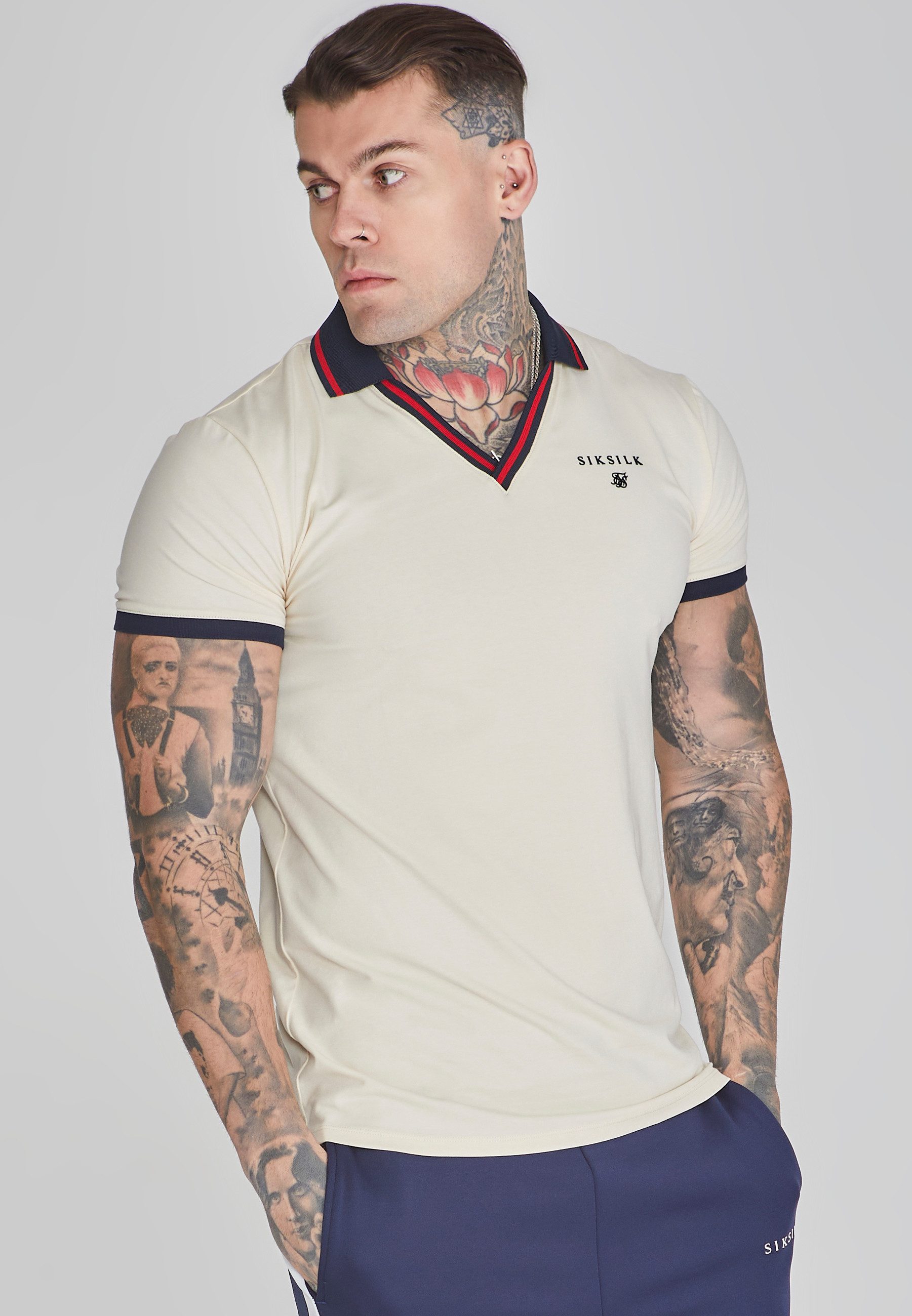 Siksilk Poloshirt SikSilk Herren Ecru Polo T-Shirt günstig online kaufen