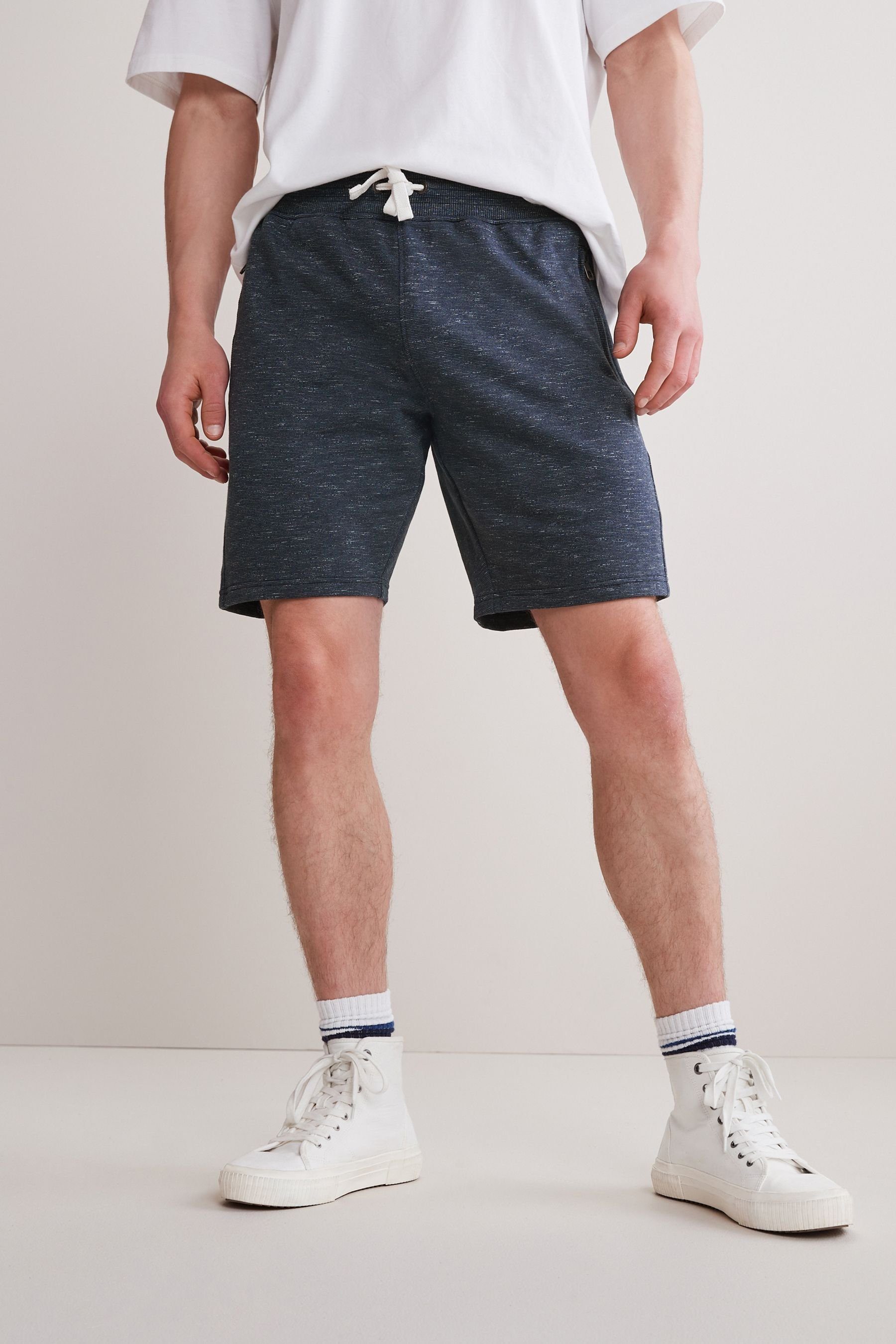 Herren Kurze Hosen Next Shorts Melierte Jersey-Shorts mit Reißverschlusstaschen