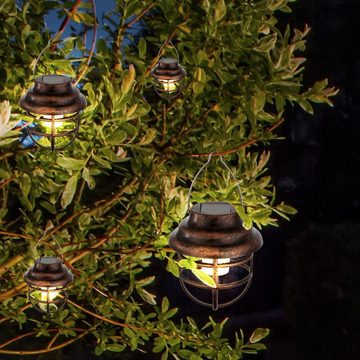 etc-shop LED Solarleuchte, LED-Leuchtmittel fest verbaut, LED Solar Außen Pendel Decken Lampe Retro Käfig Laterne Garten