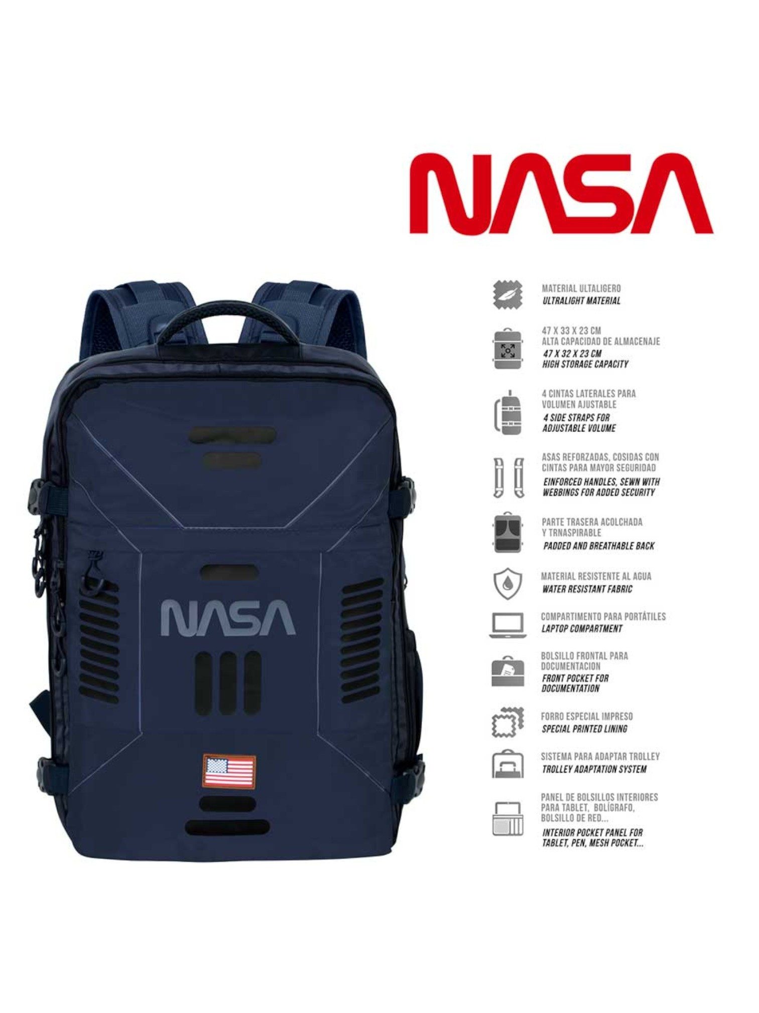 NASA Rucksack Raumschiff, Handgepäck, Reiserucksack mit Laptopfach 47 cm